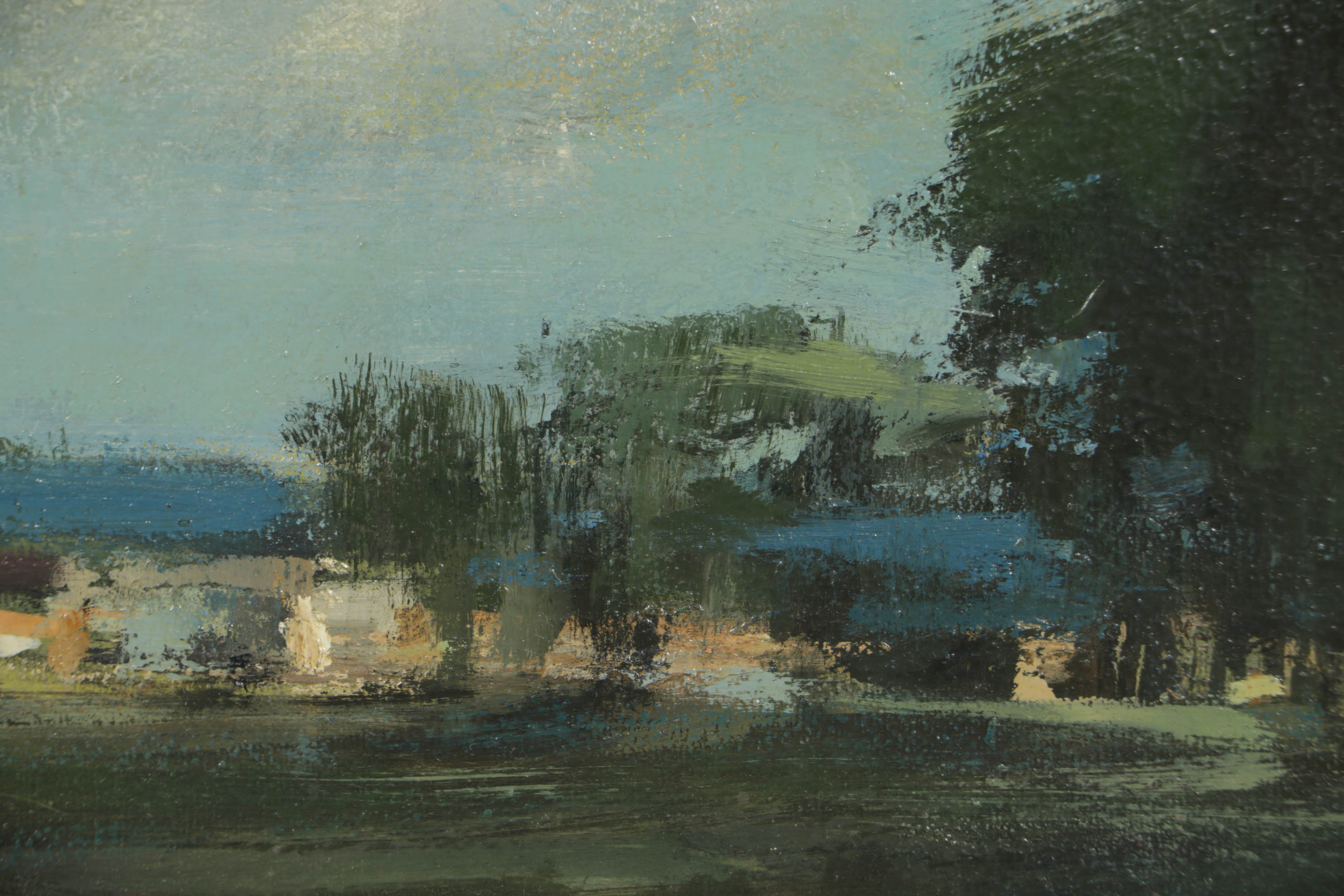 R. Lindstrom Impressionist Farm Landscape Oil Painting, 1956