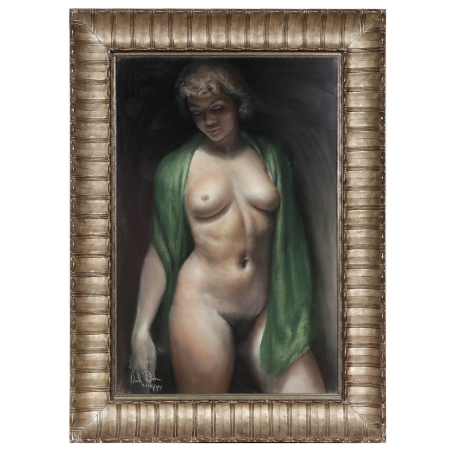 Chester Bloom Nude Female Study Pastel Drawing, 1974