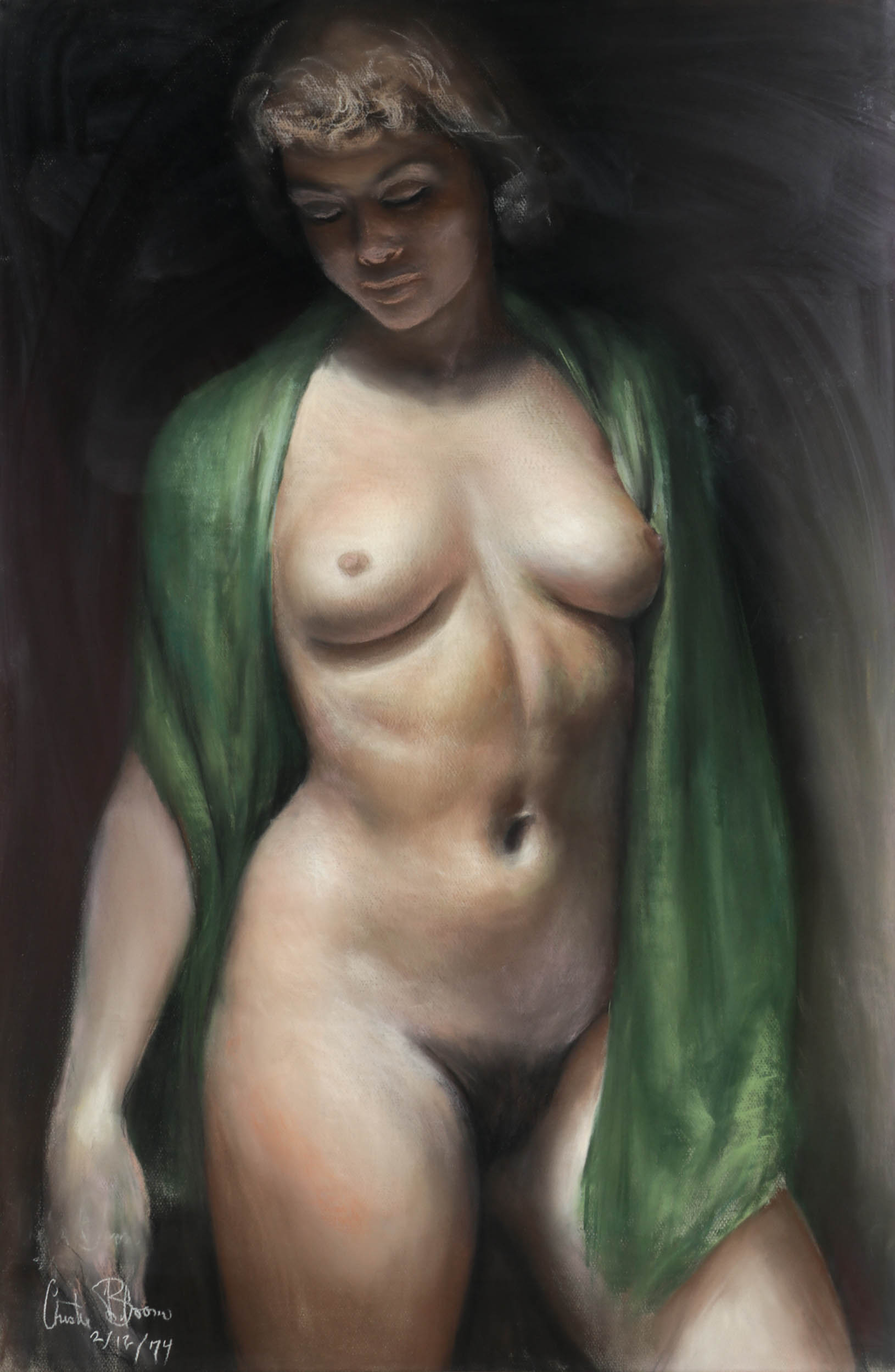 Chester Bloom Nude Female Study Pastel Drawing, 1974