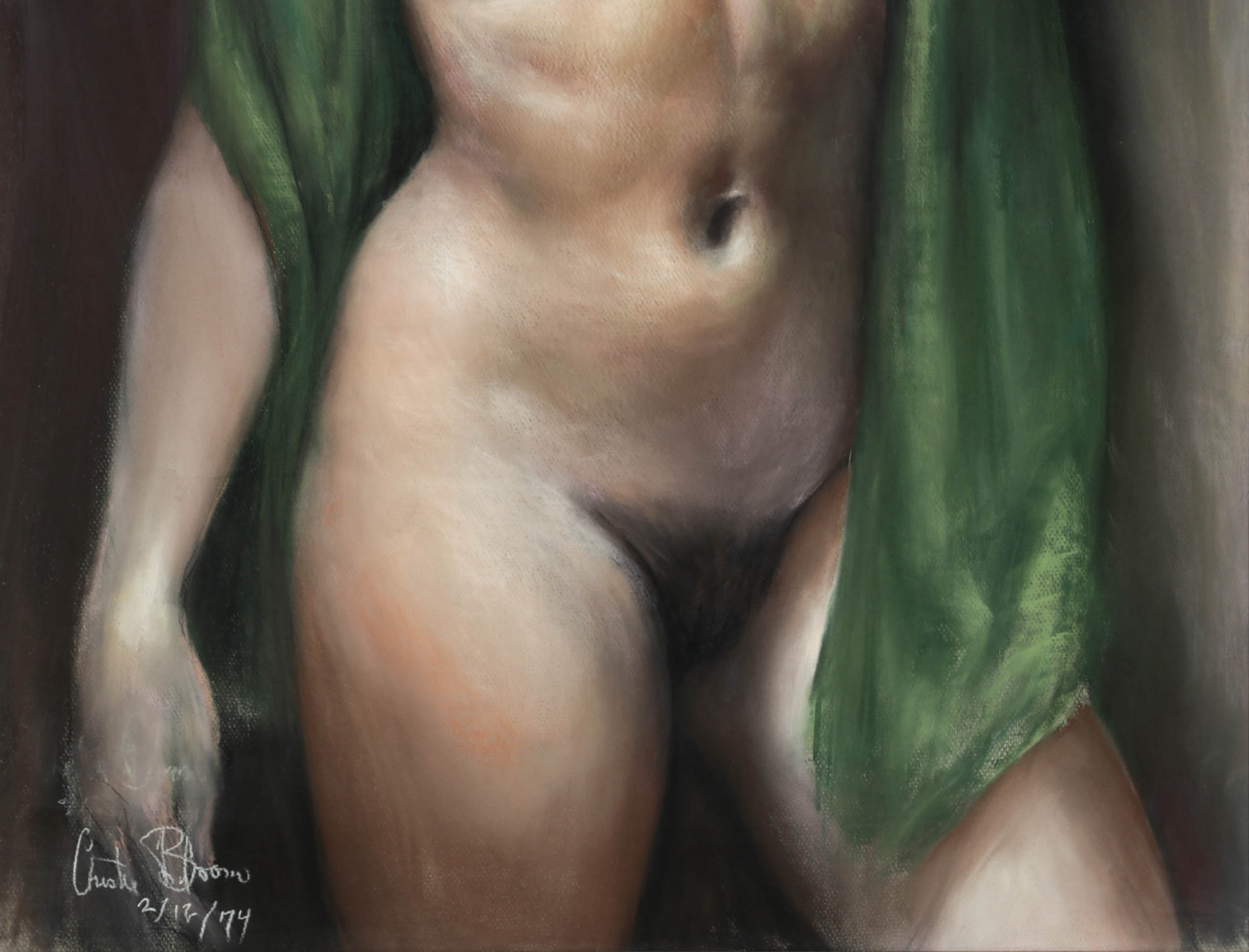 Chester Bloom Nude Female Study Pastel Drawing, 1974