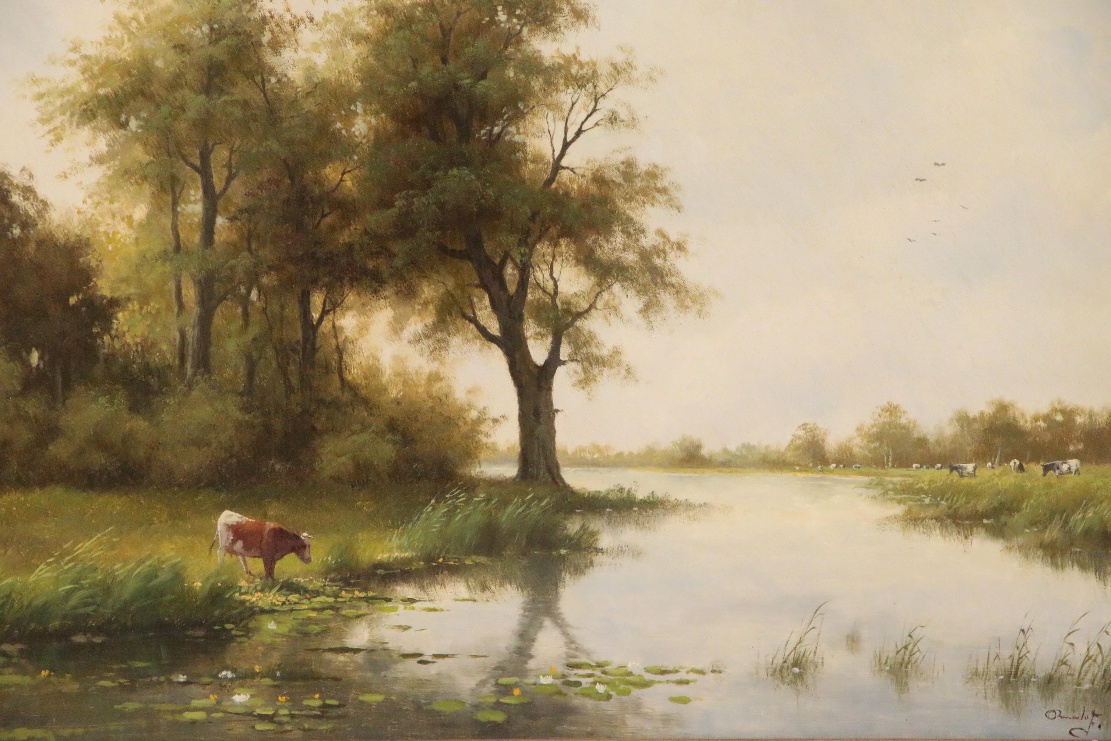 Ronald Meilof Oil Painting of Pastoral Scene with Cattle