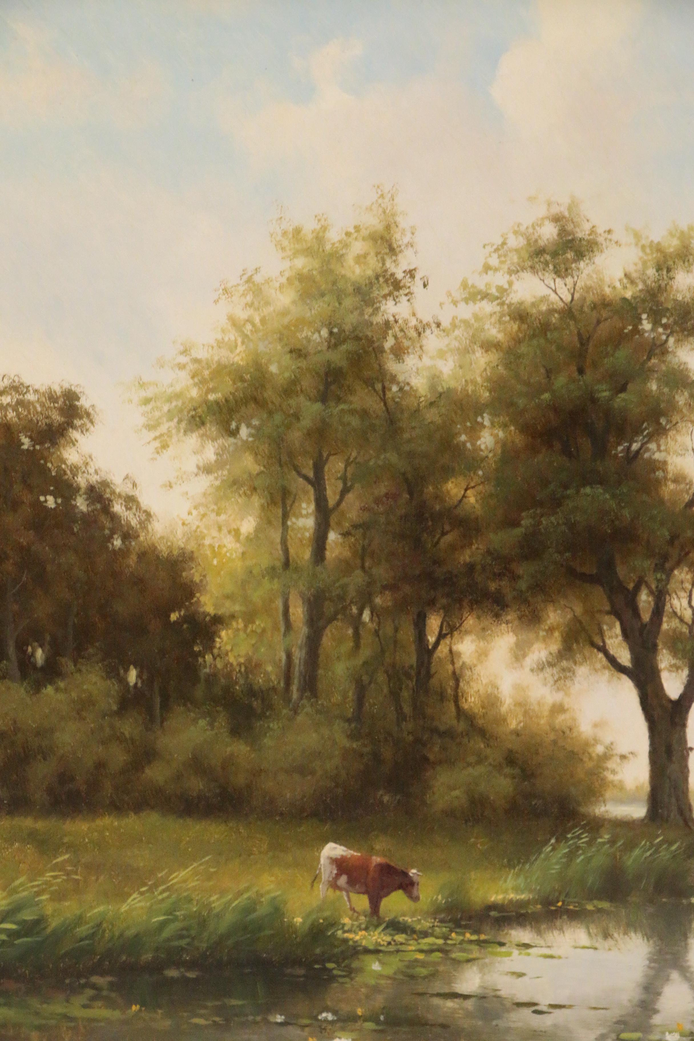 Ronald Meilof Oil Painting of Pastoral Scene with Cattle