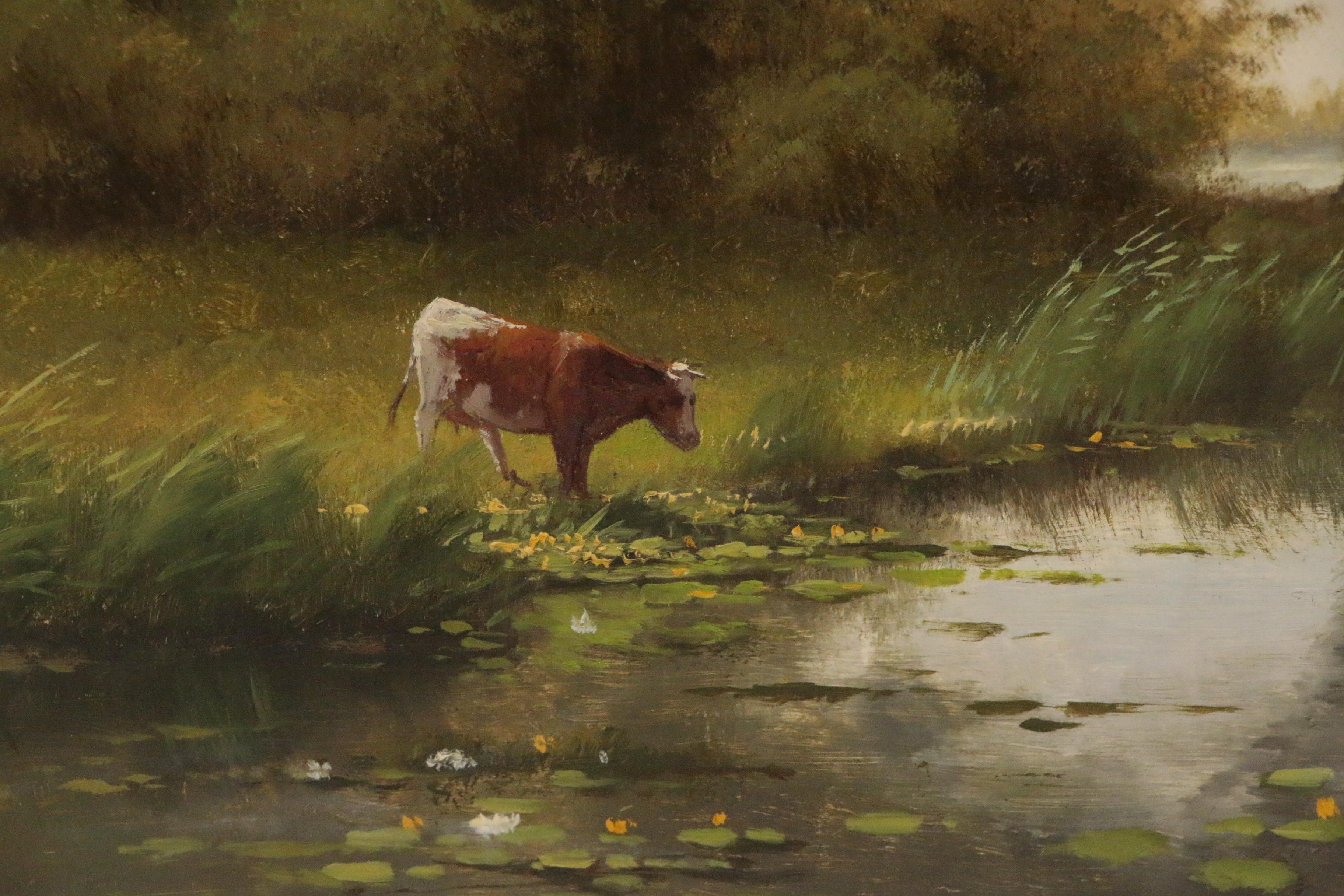 Ronald Meilof Oil Painting of Pastoral Scene with Cattle