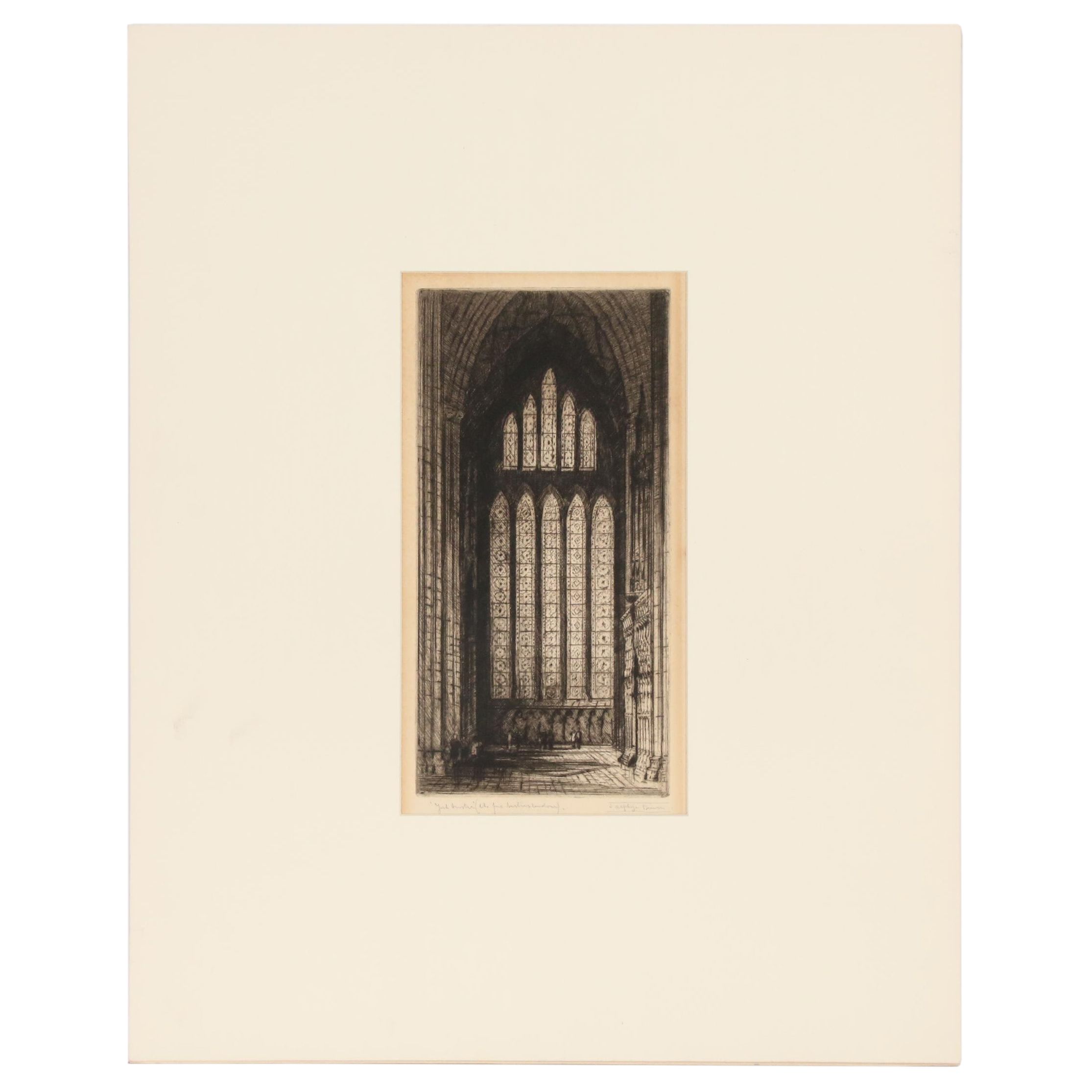 James Alphege Brewer Etching "York Minster (the Five Sisters Window)"