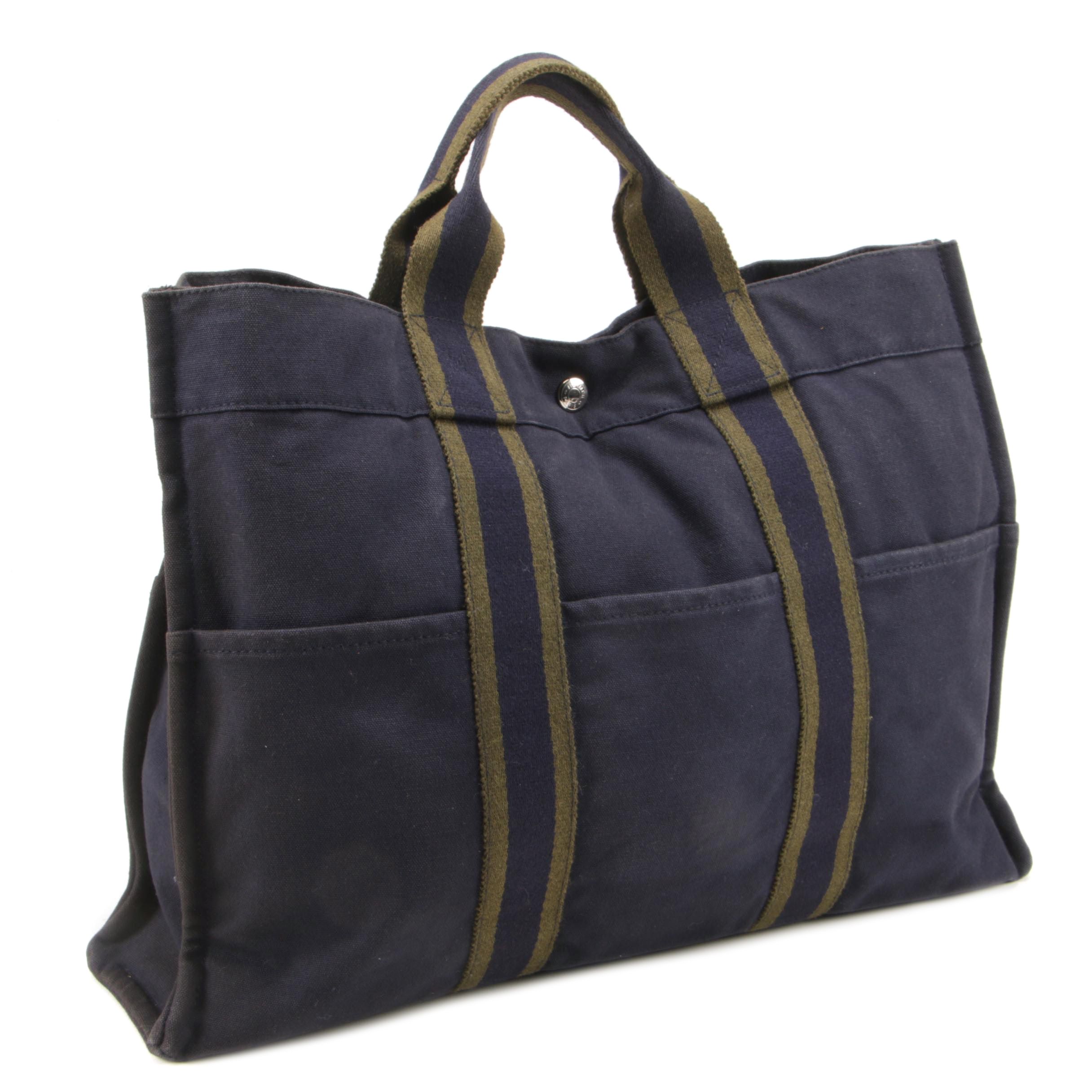 Hermès Paris Navy Blue Fourre-Tout Canvas Tote Bag
