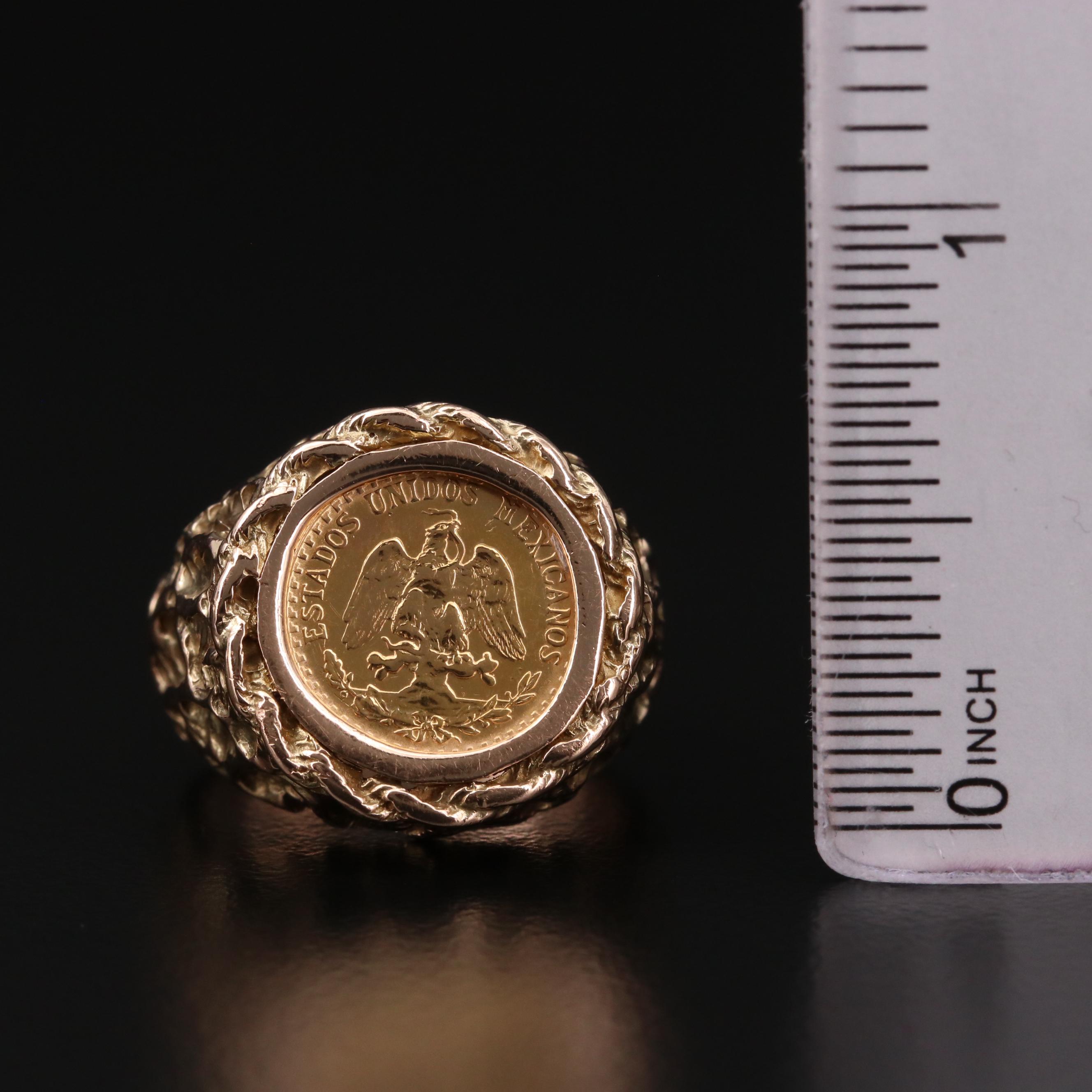14K Yellow Gold Ring with 1945 Mexican Dos Pesos Gold Coin