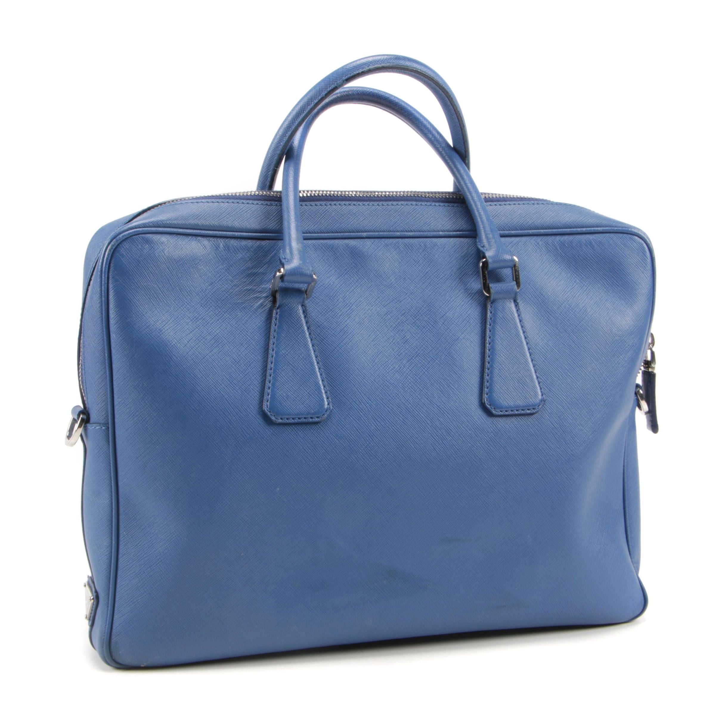 Prada Briefcase Bag in Azzurro Saffiano Lux Leather