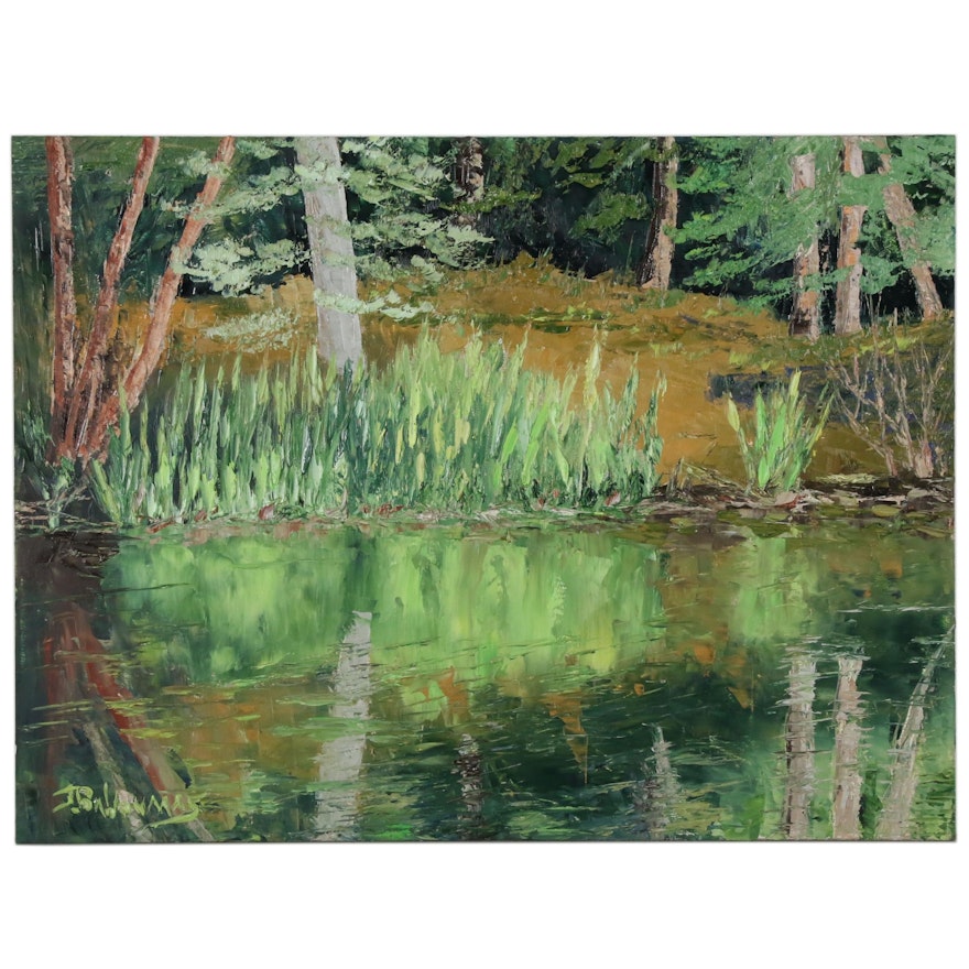 James Baldoumas Landscape Oil Painting "Pond & Reeds"
