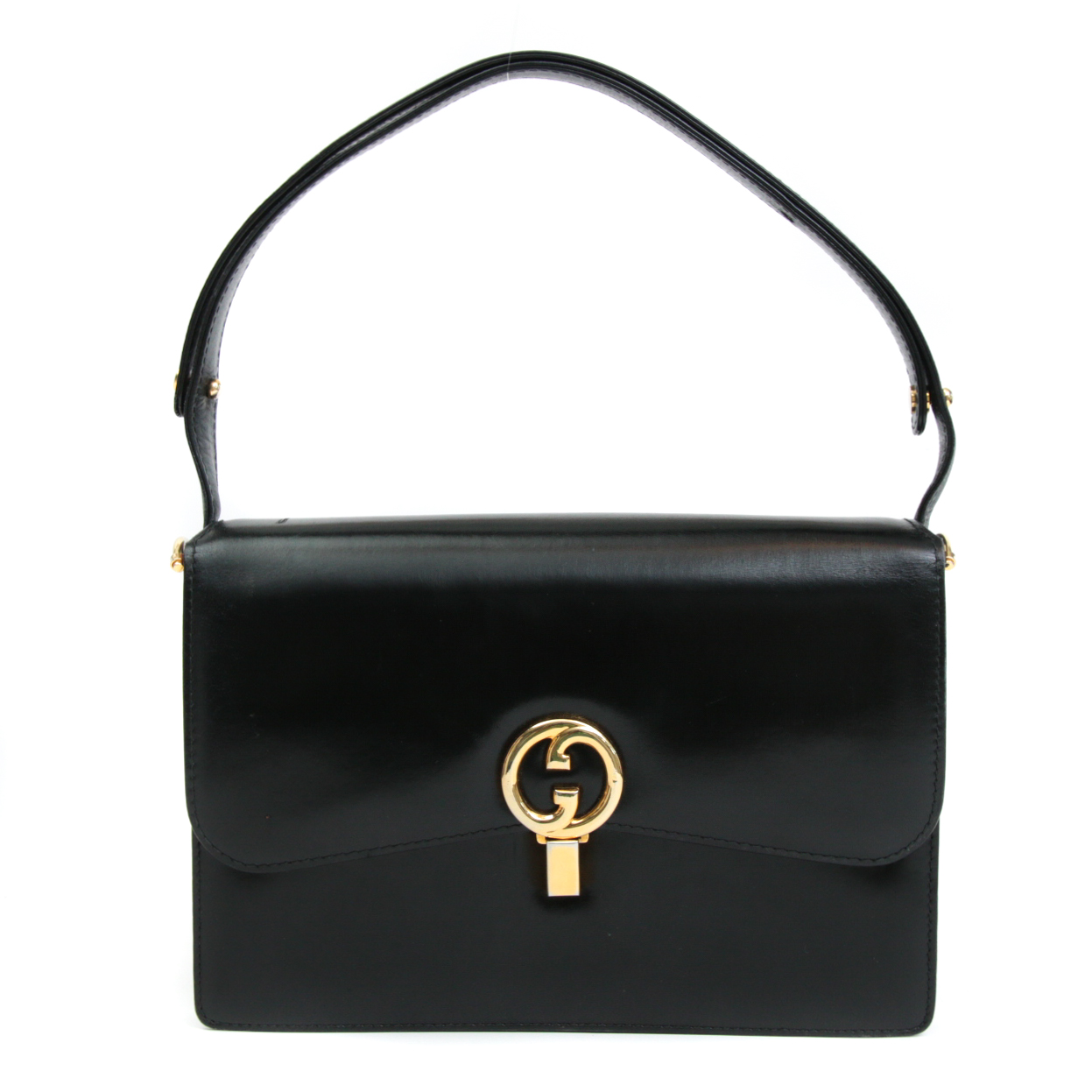 Gucci Black Leather Flap Front Shoulder Bag, Vintage