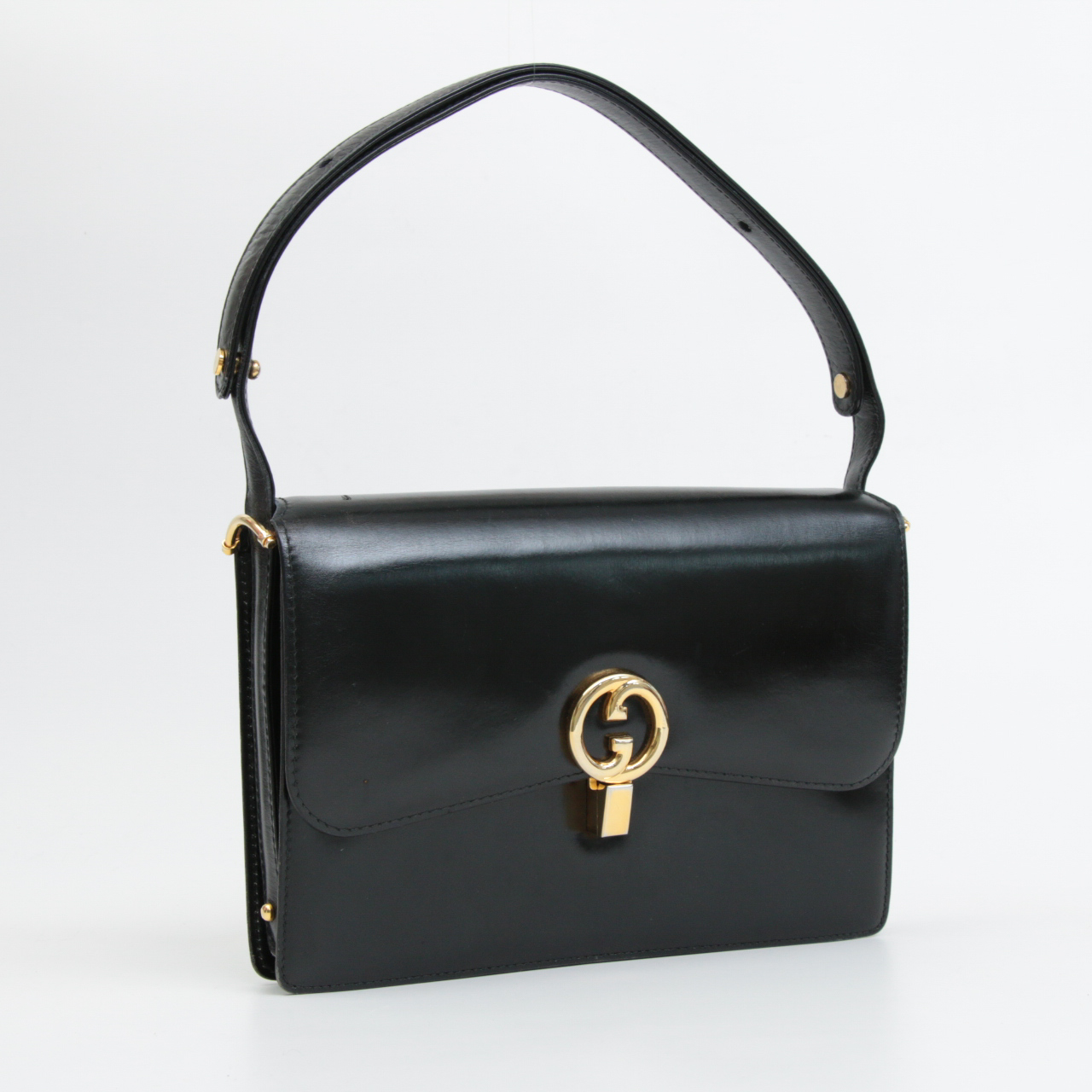 Gucci Black Leather Flap Front Shoulder Bag, Vintage