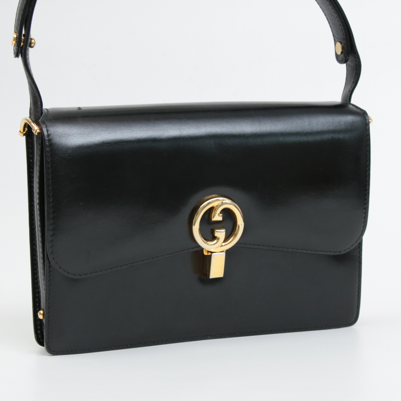 Gucci Black Leather Flap Front Shoulder Bag, Vintage