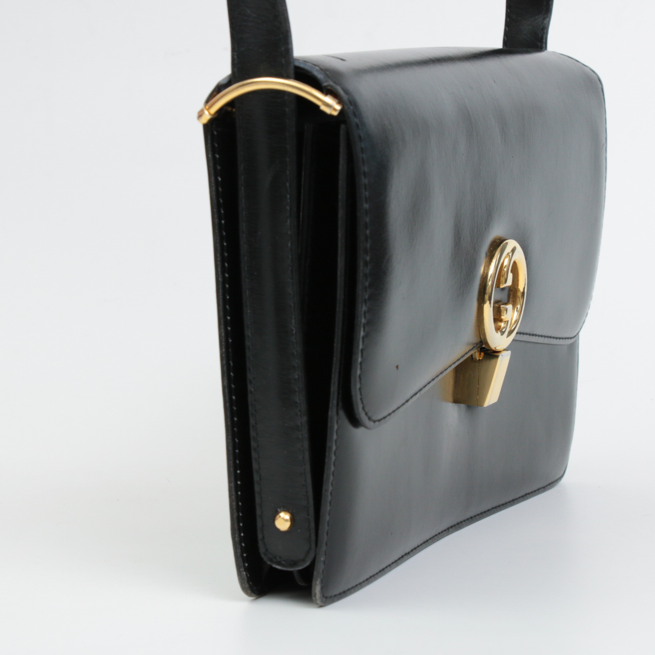 Gucci Black Leather Flap Front Shoulder Bag, Vintage
