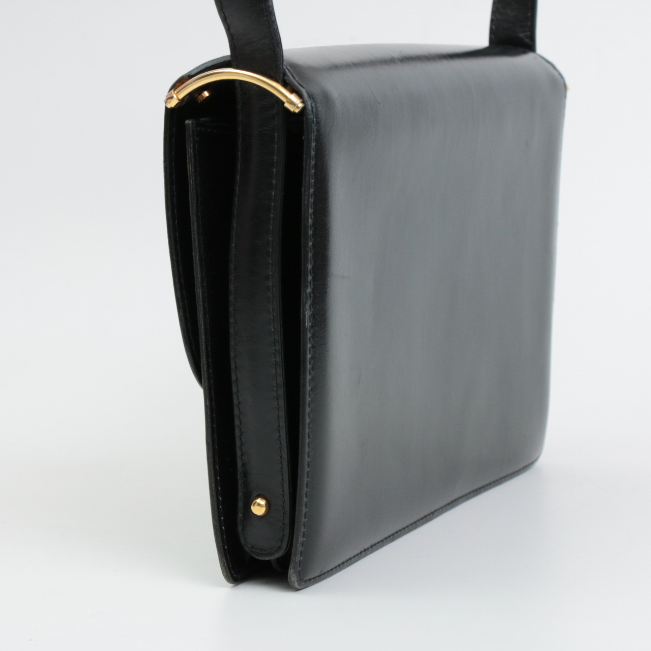 Gucci Black Leather Flap Front Shoulder Bag, Vintage