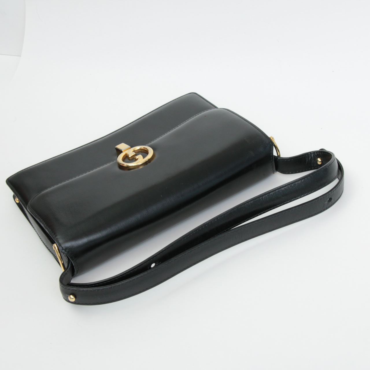 Gucci Black Leather Flap Front Shoulder Bag, Vintage