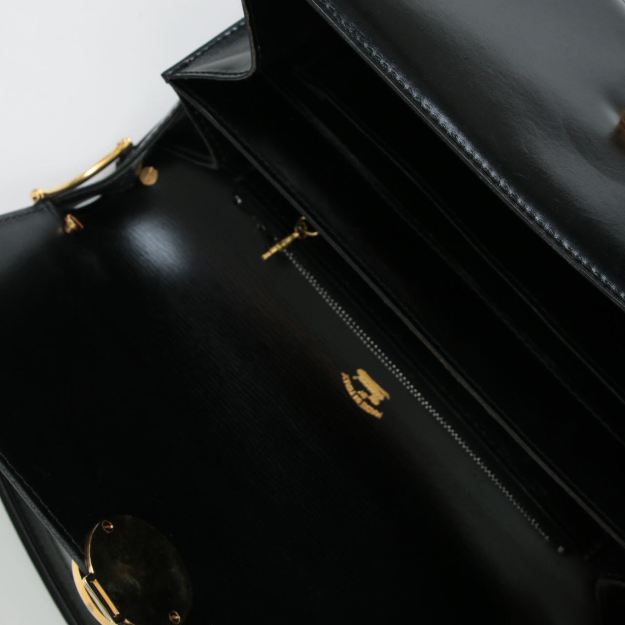 Gucci Black Leather Flap Front Shoulder Bag, Vintage