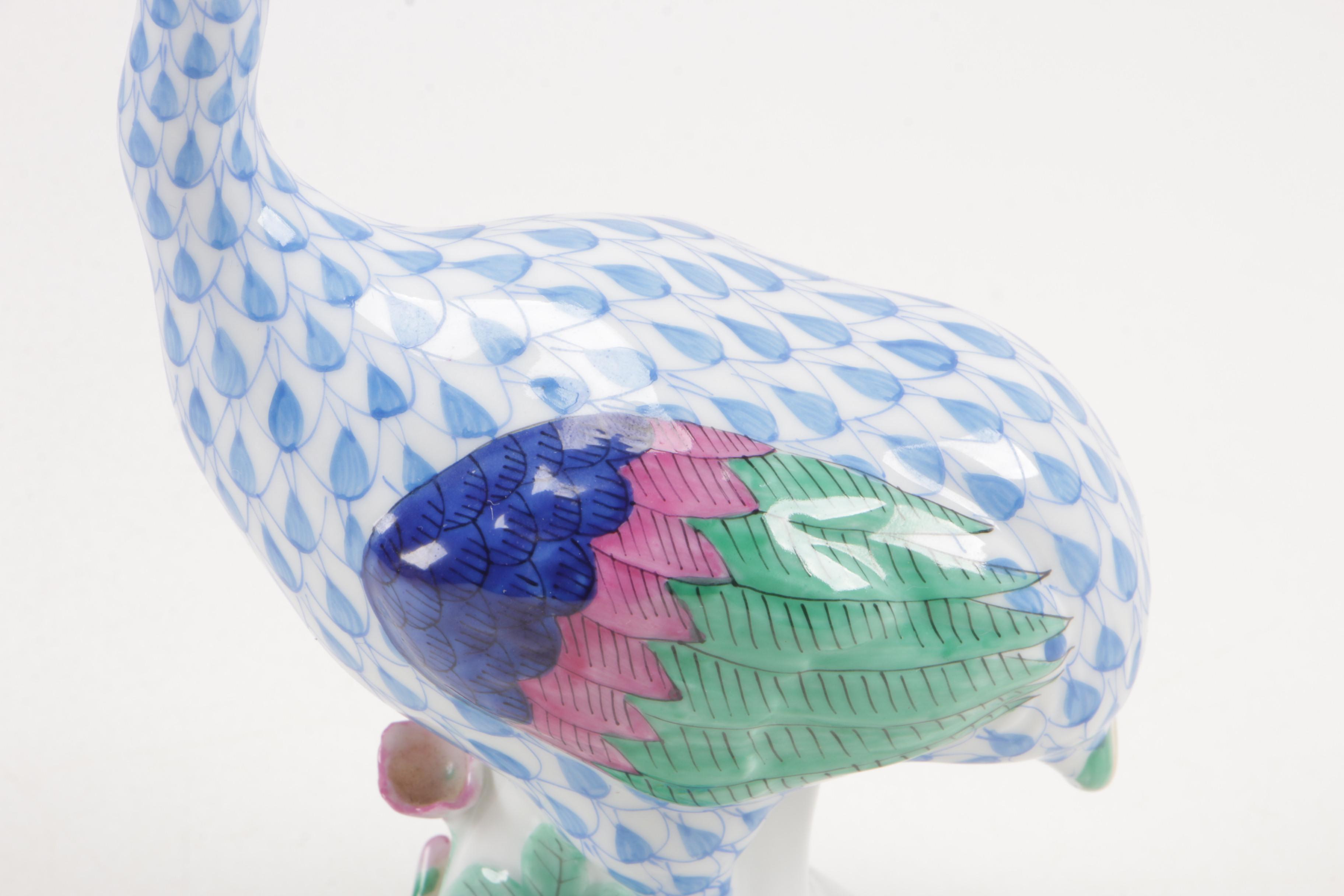 Herend Blue Fishnet with Gold "Guinea Fowl" Porcelain Figurine