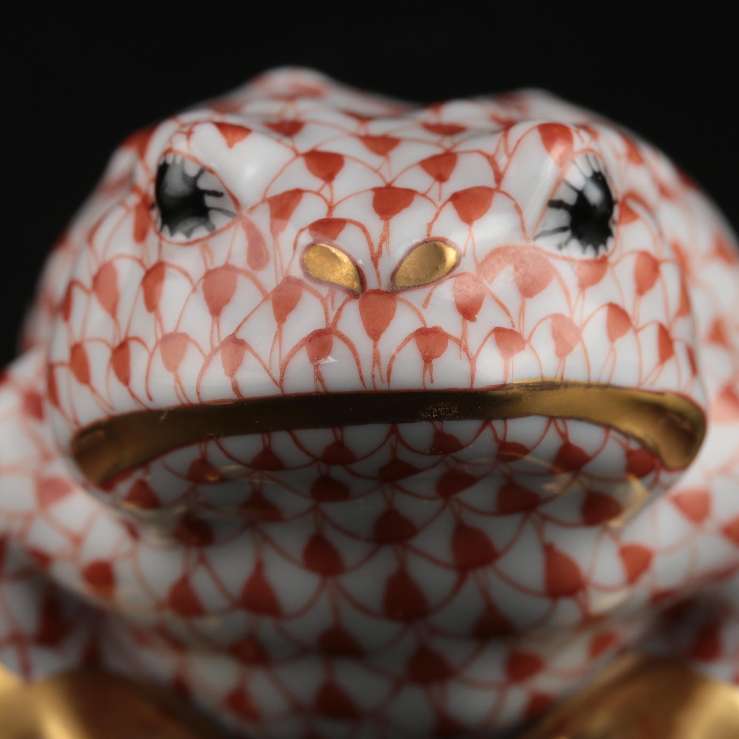 Herend Rust Fishnet with Gold "Frog" Porcelain Figurine