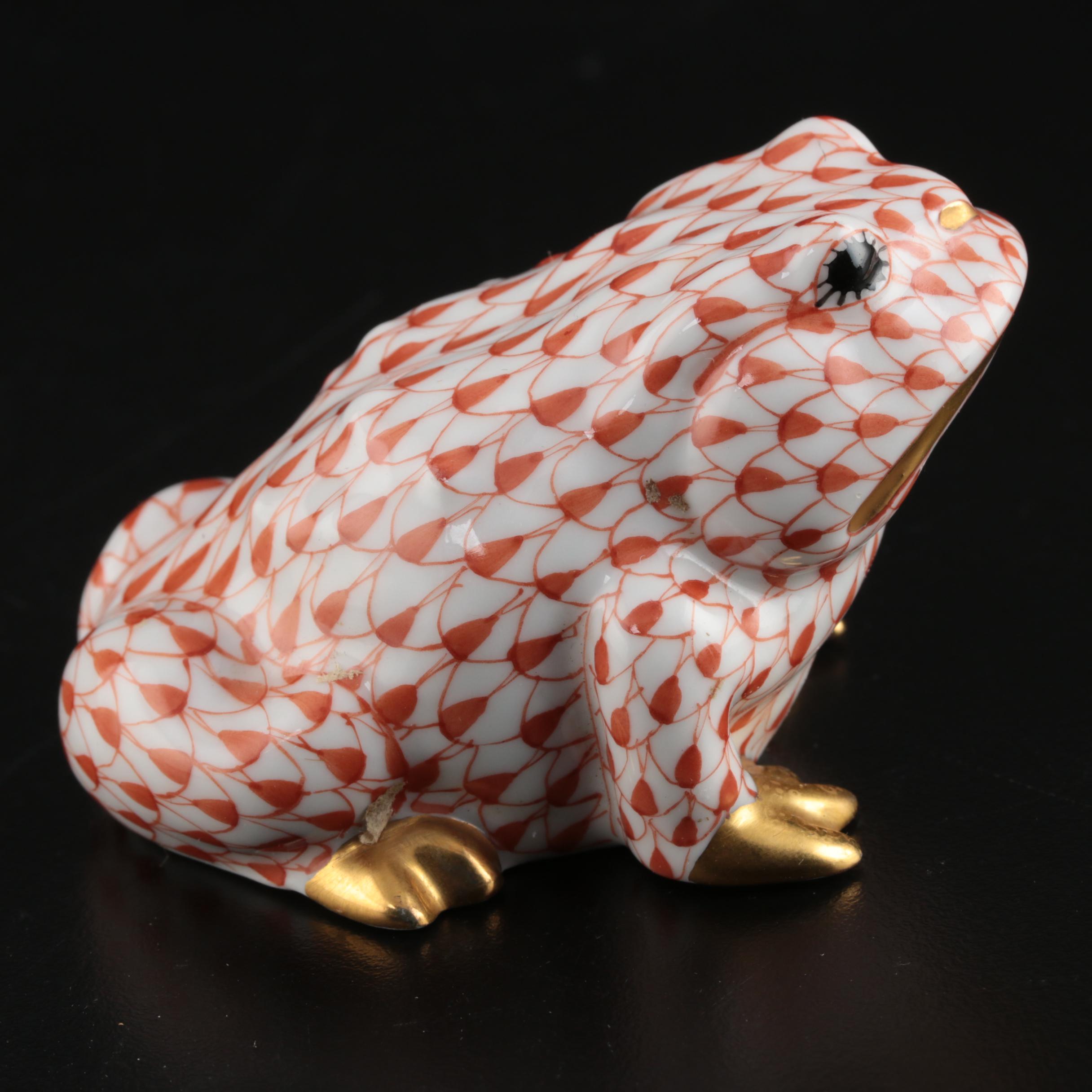 Herend Rust Fishnet with Gold "Frog" Porcelain Figurine