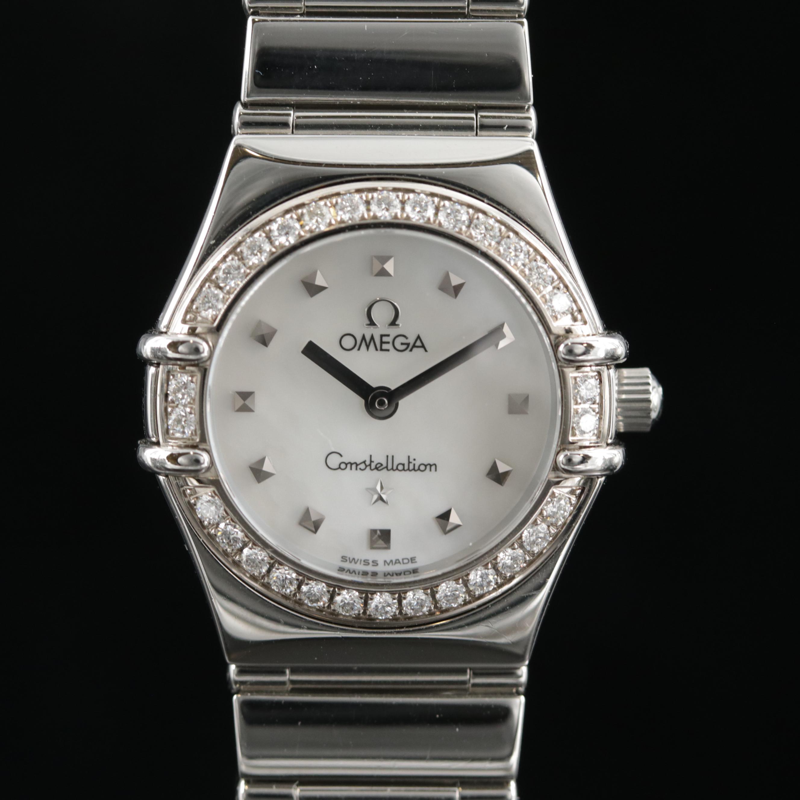 Omega Constellation Stainless Steel And Diamond Bezel Watch