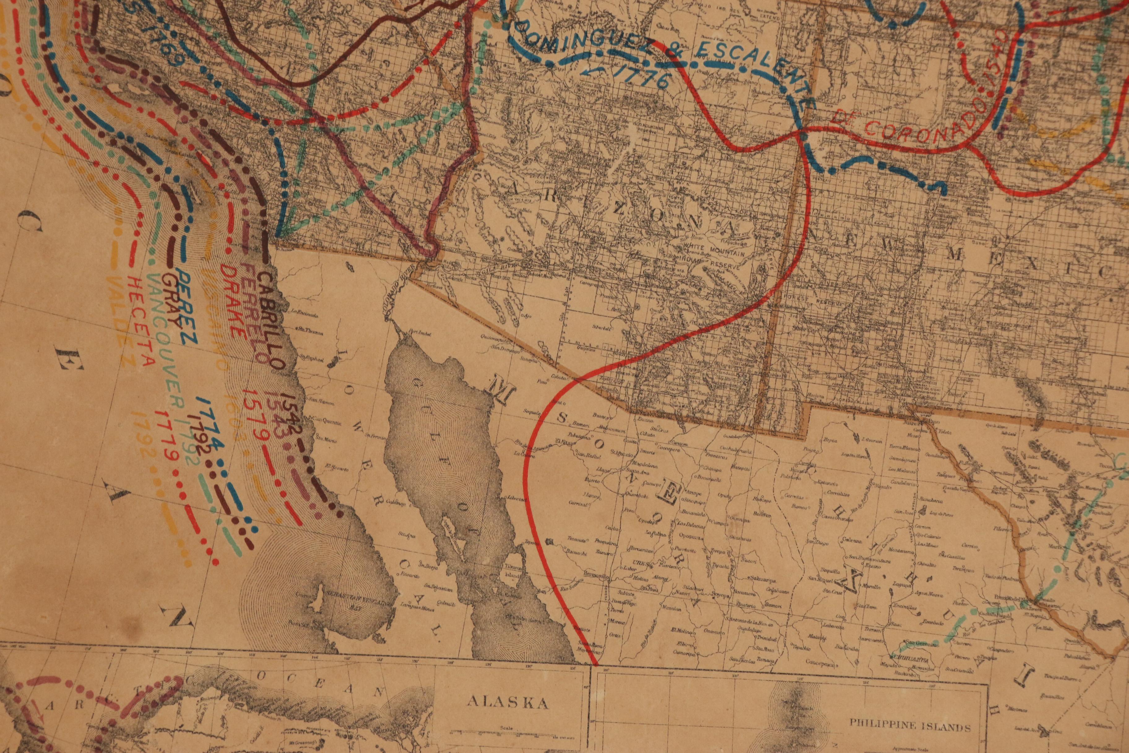 1908 Map of North American Explorers, Roads and Highways