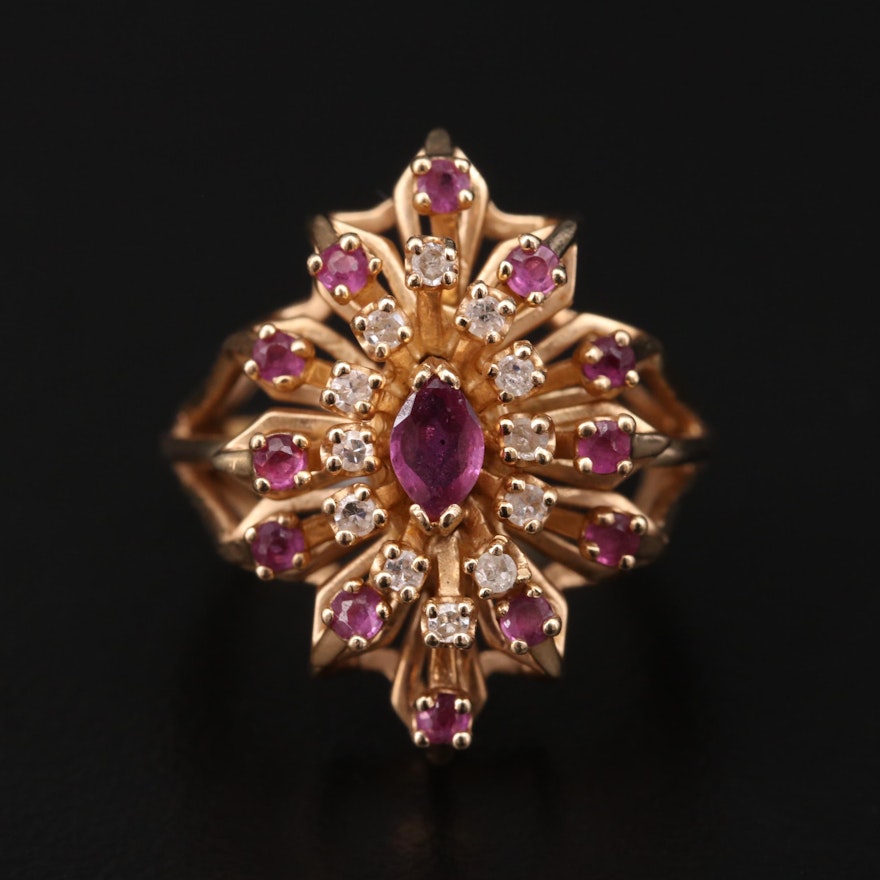 14K Yellow Gold Ruby and Diamond Ring