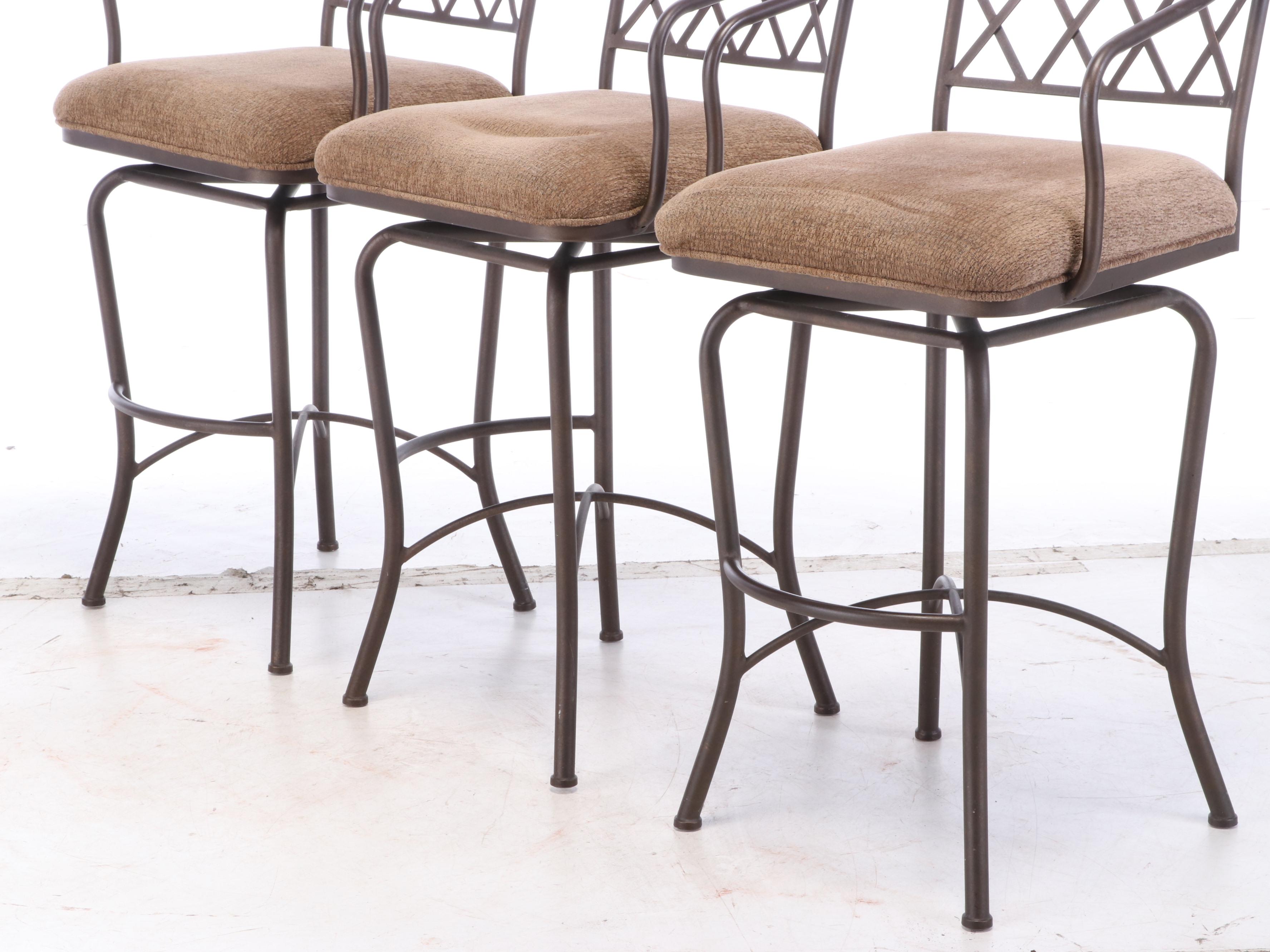 Minson Corporation Upholstered Swivel Metal Barstools, Late 20th Century