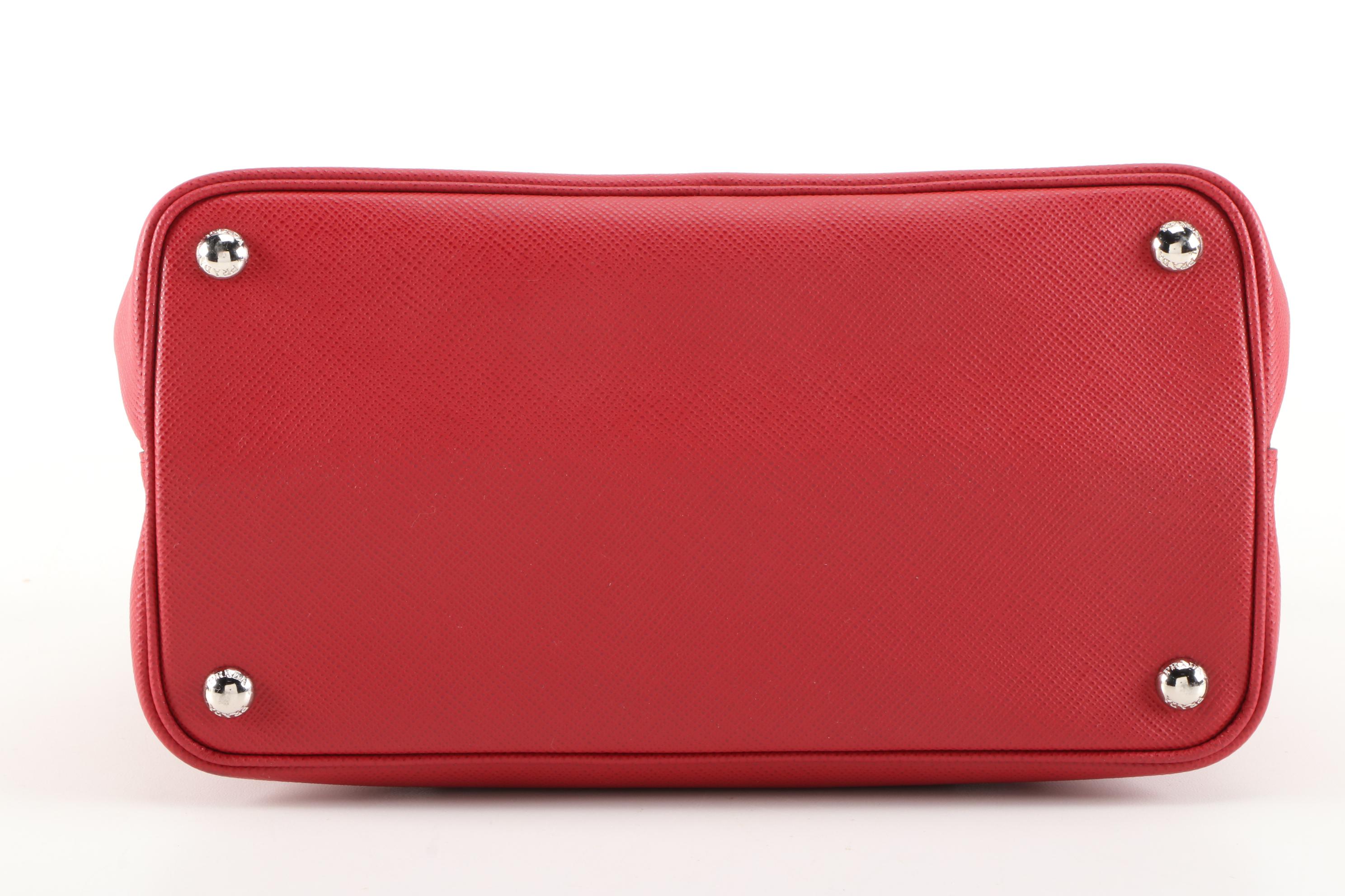 Prada Red Saffiano Leather Large Half-Flap Double Turnlock Satchel