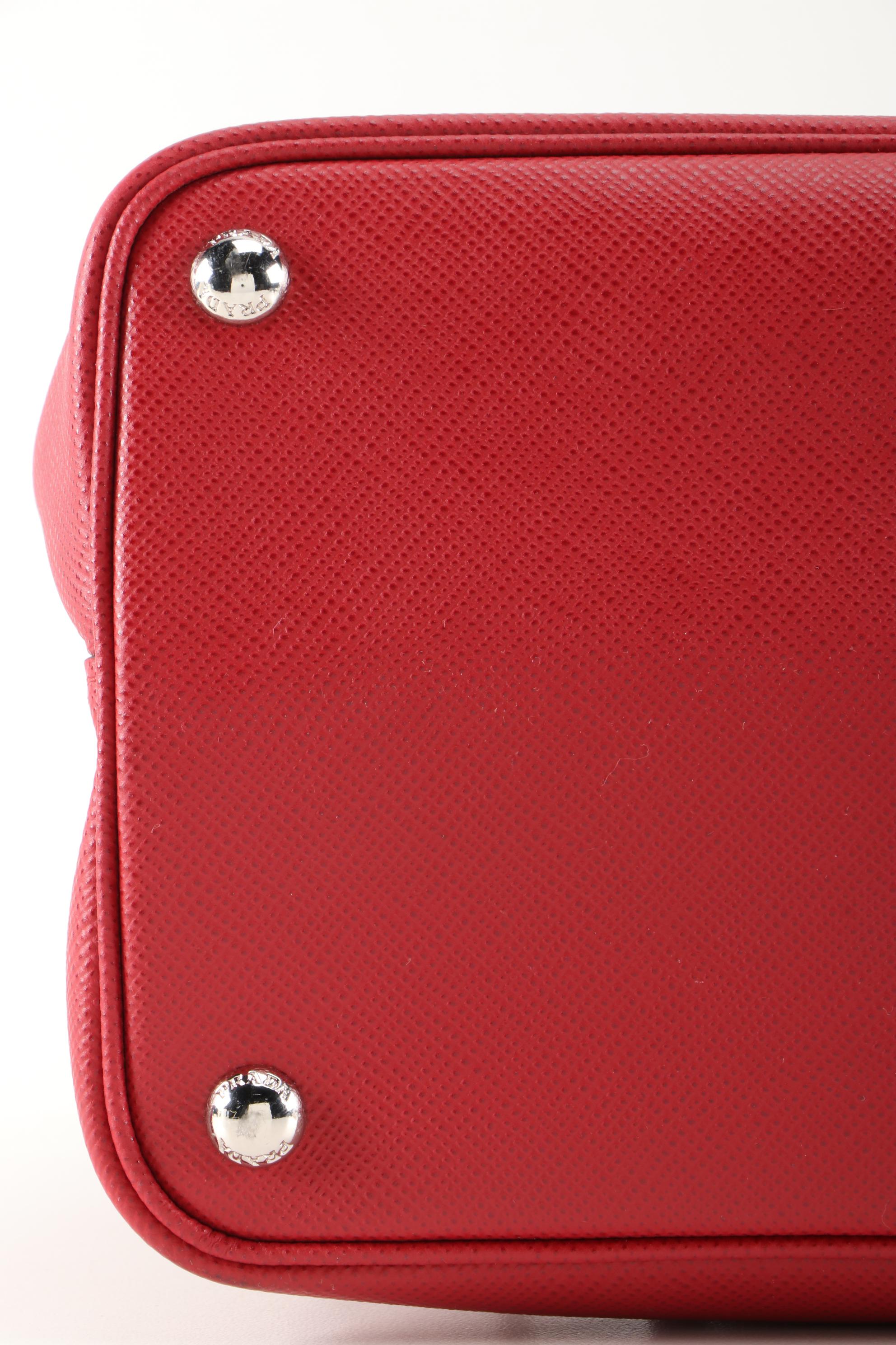 Prada Red Saffiano Leather Large Half-Flap Double Turnlock Satchel