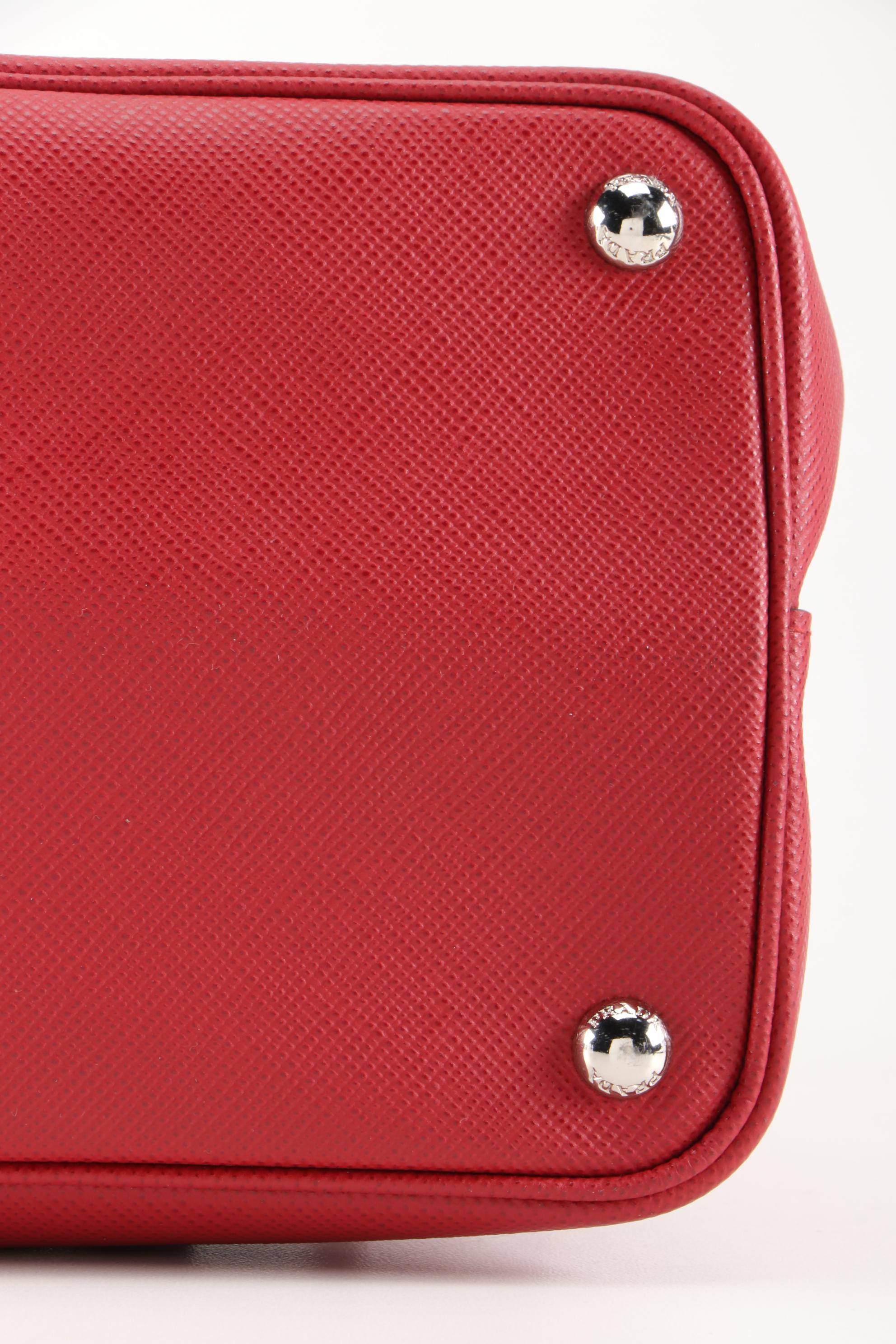 Prada Red Saffiano Leather Large Half-Flap Double Turnlock Satchel