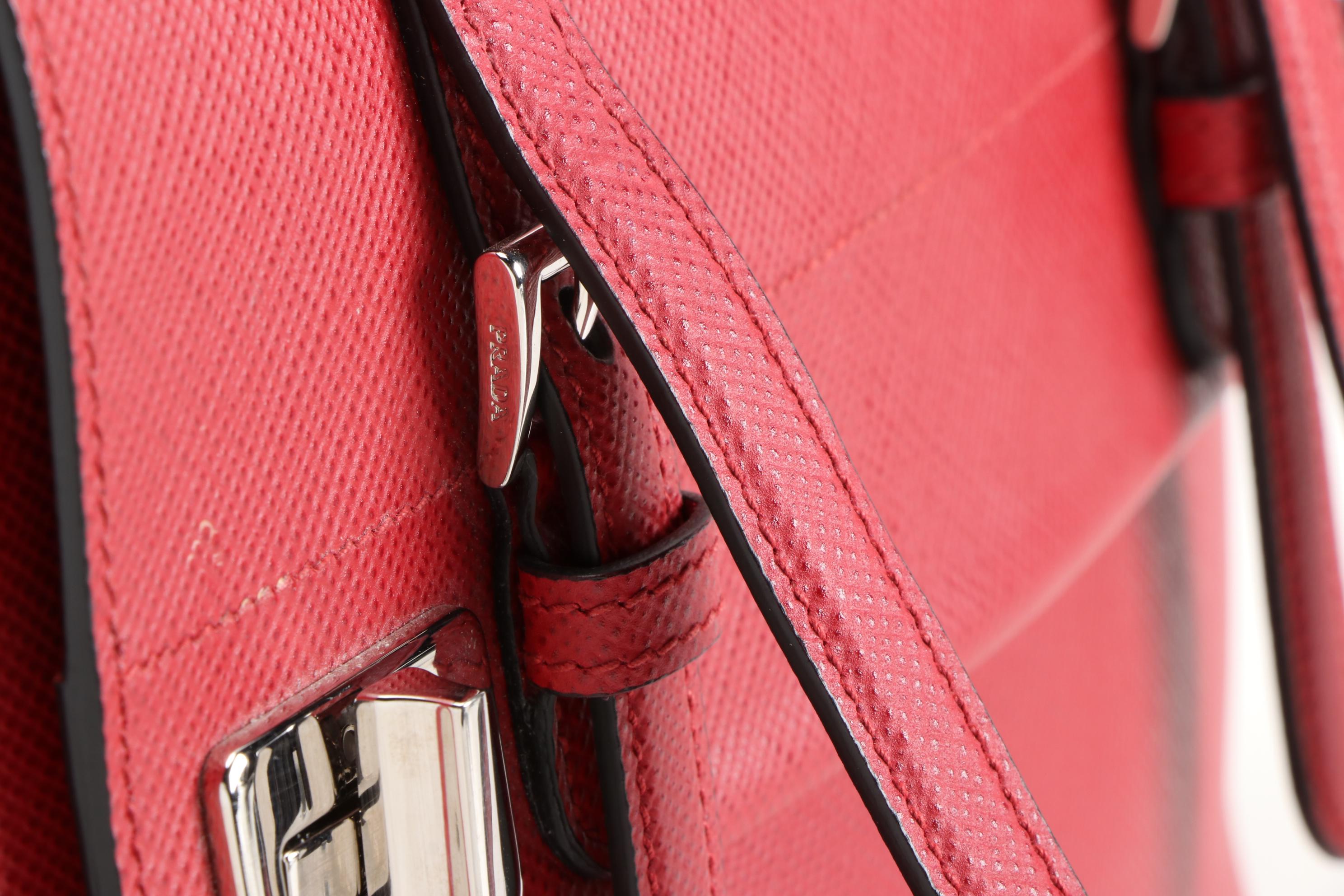 Prada Red Saffiano Leather Large Half-Flap Double Turnlock Satchel