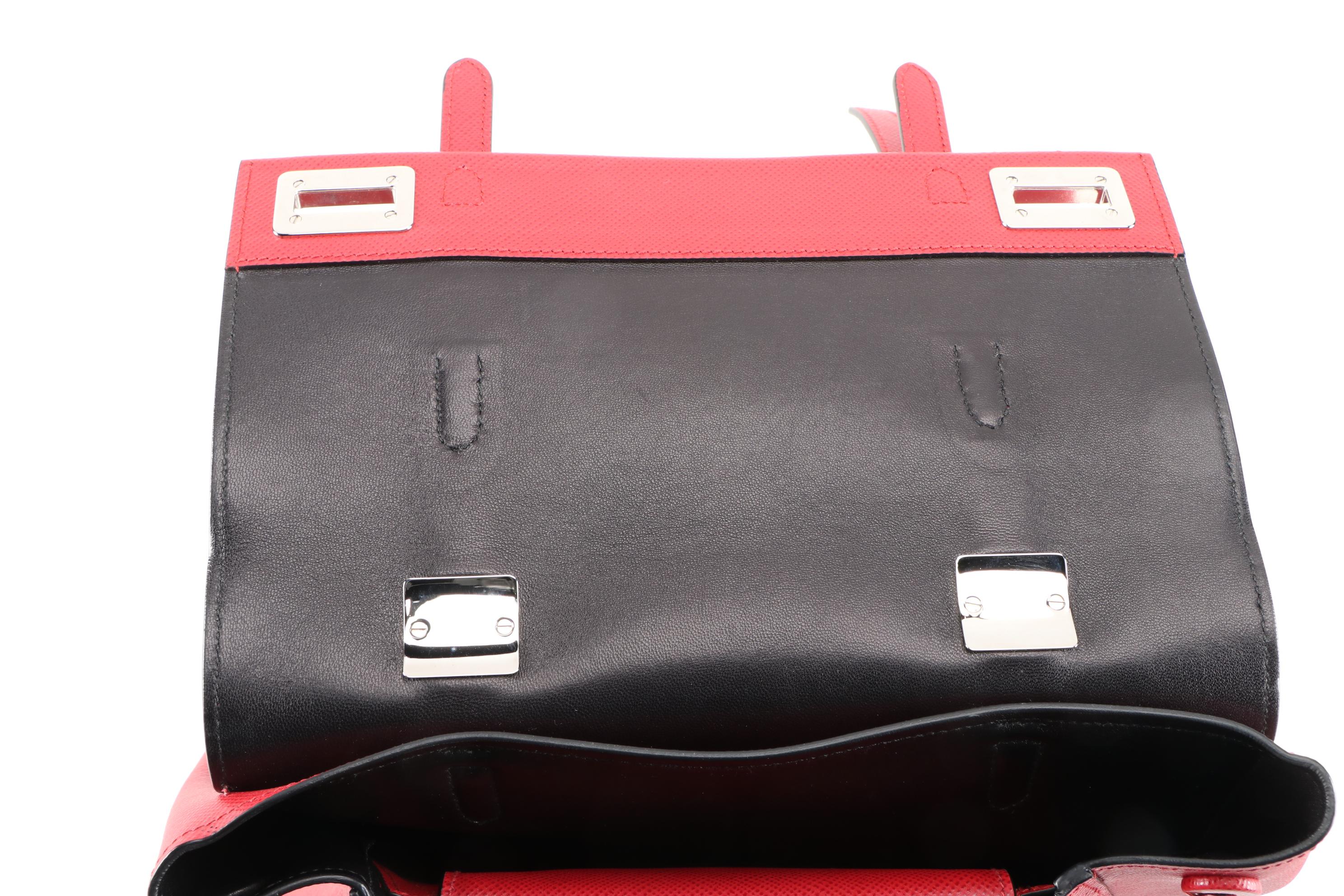 Prada Red Saffiano Leather Large Half-Flap Double Turnlock Satchel