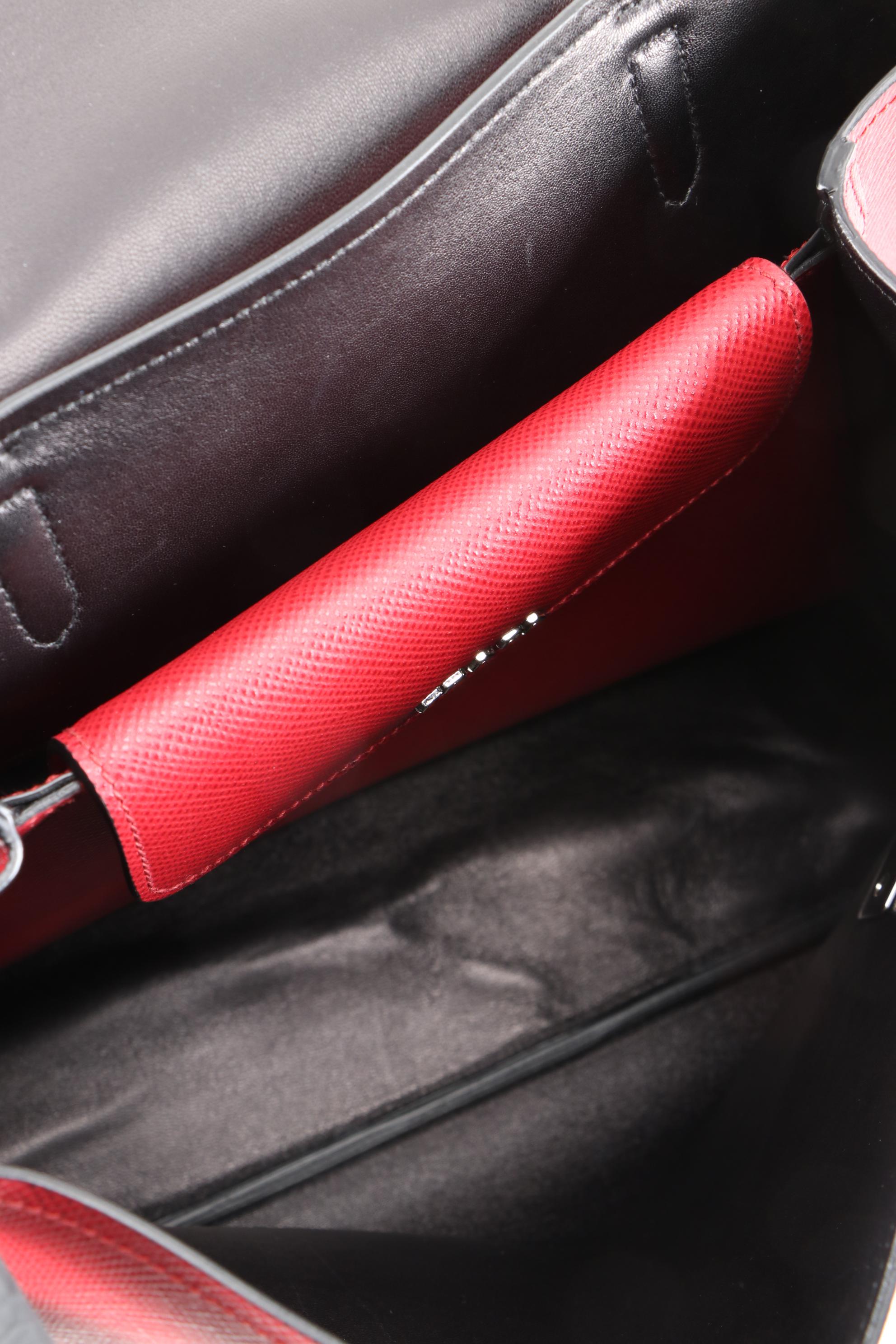 Prada Red Saffiano Leather Large Half-Flap Double Turnlock Satchel