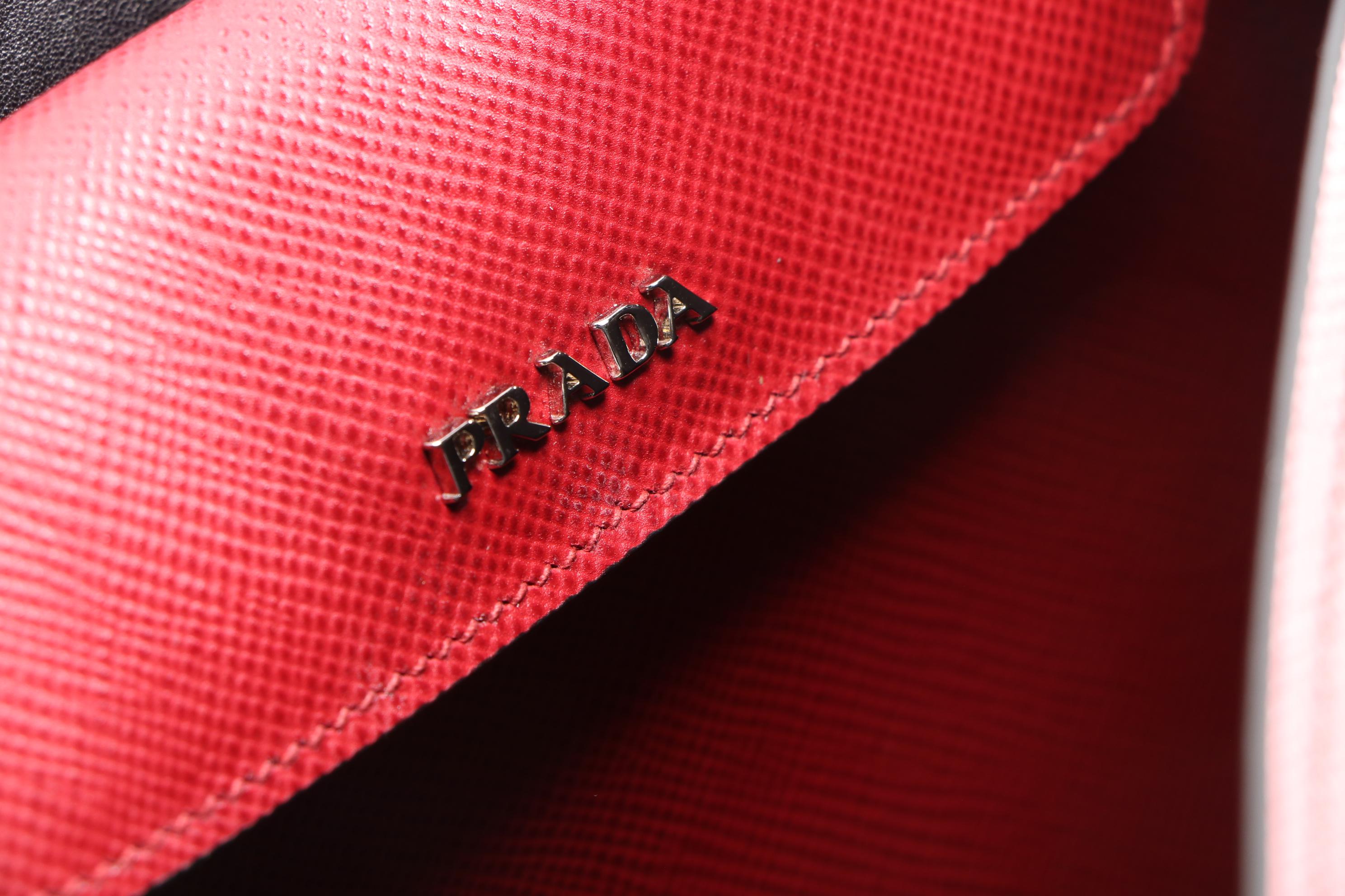 Prada Red Saffiano Leather Large Half-Flap Double Turnlock Satchel