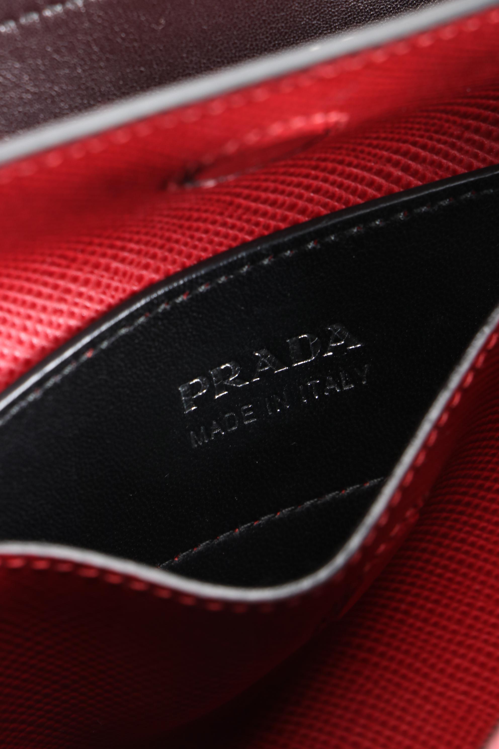 Prada Red Saffiano Leather Large Half-Flap Double Turnlock Satchel