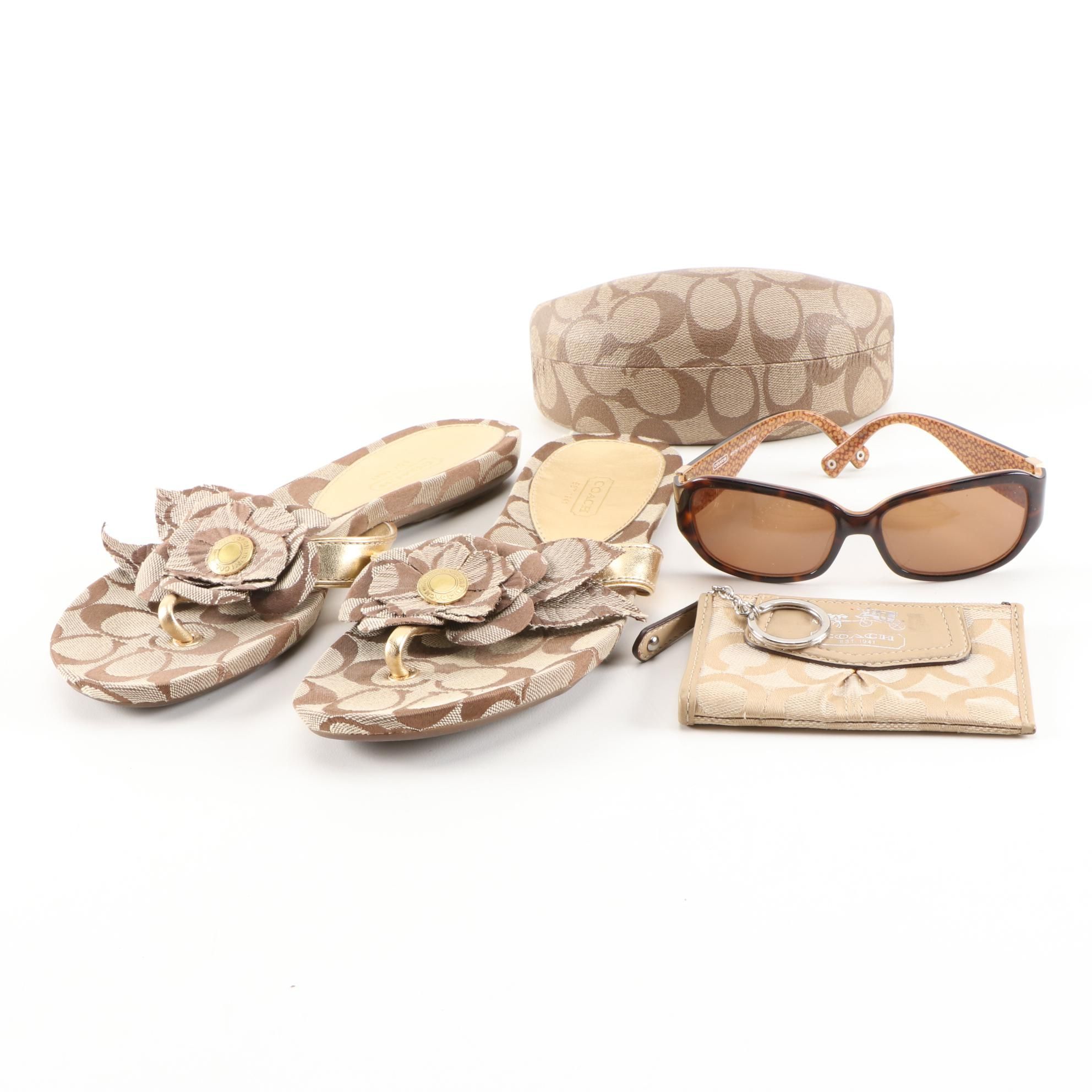 Coach Whitney S495 Tortoise Sunglasses, Thong Sandals and Coin Purse