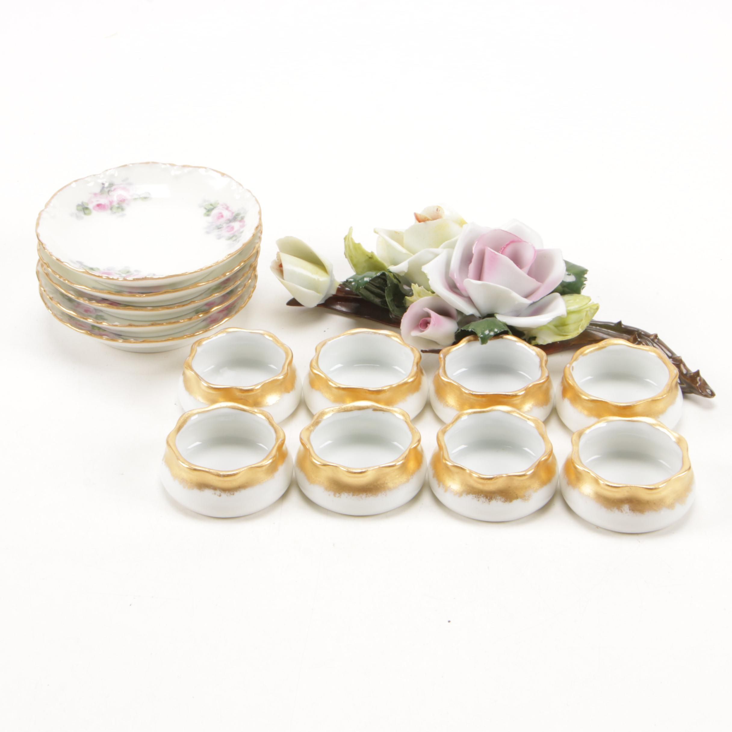 Vintage Collector Plates, Salt Cellars,  Vintage Capodimonte Flower