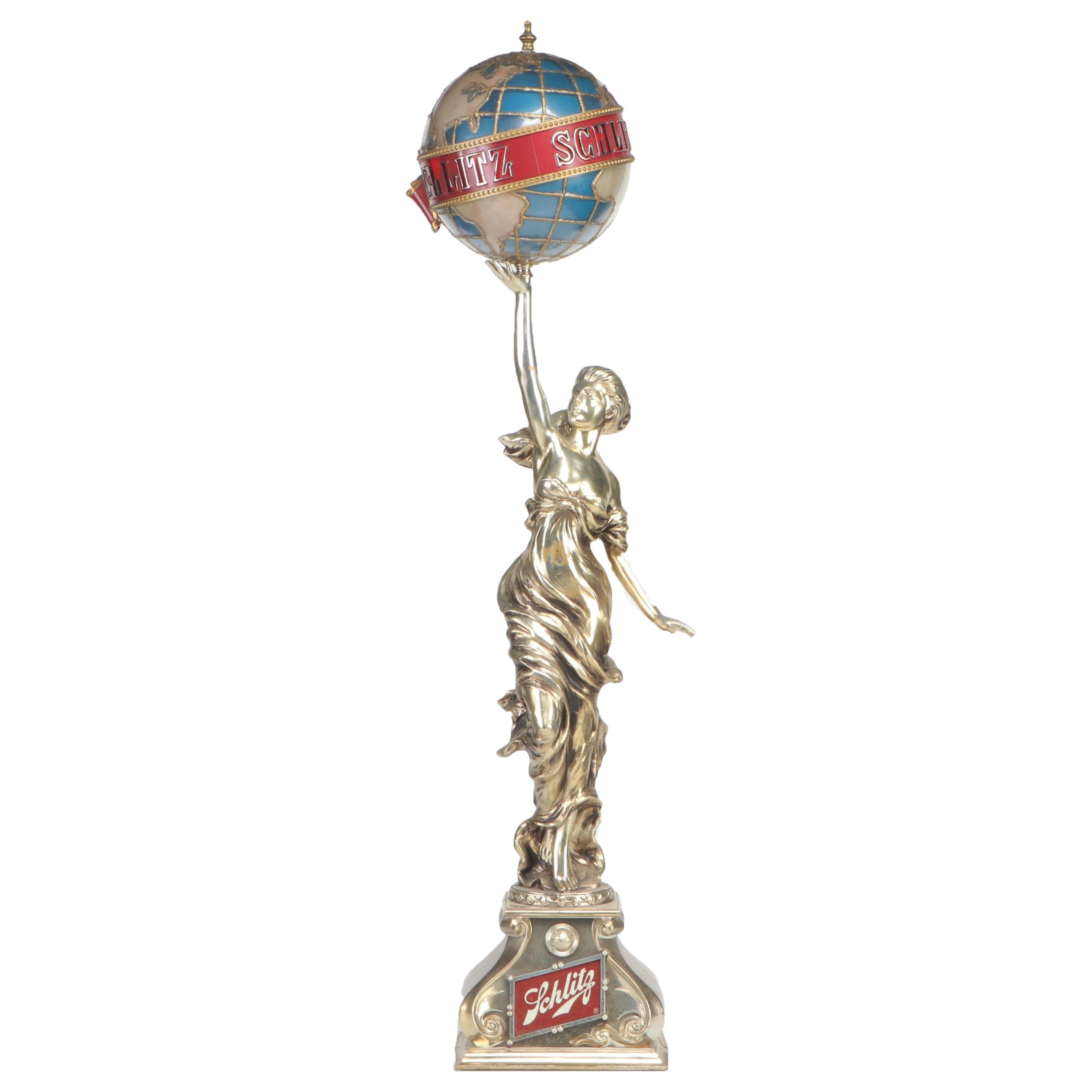 Schlitz Beer Woman Holding World Illuminated Beer Lamp Display, 1976