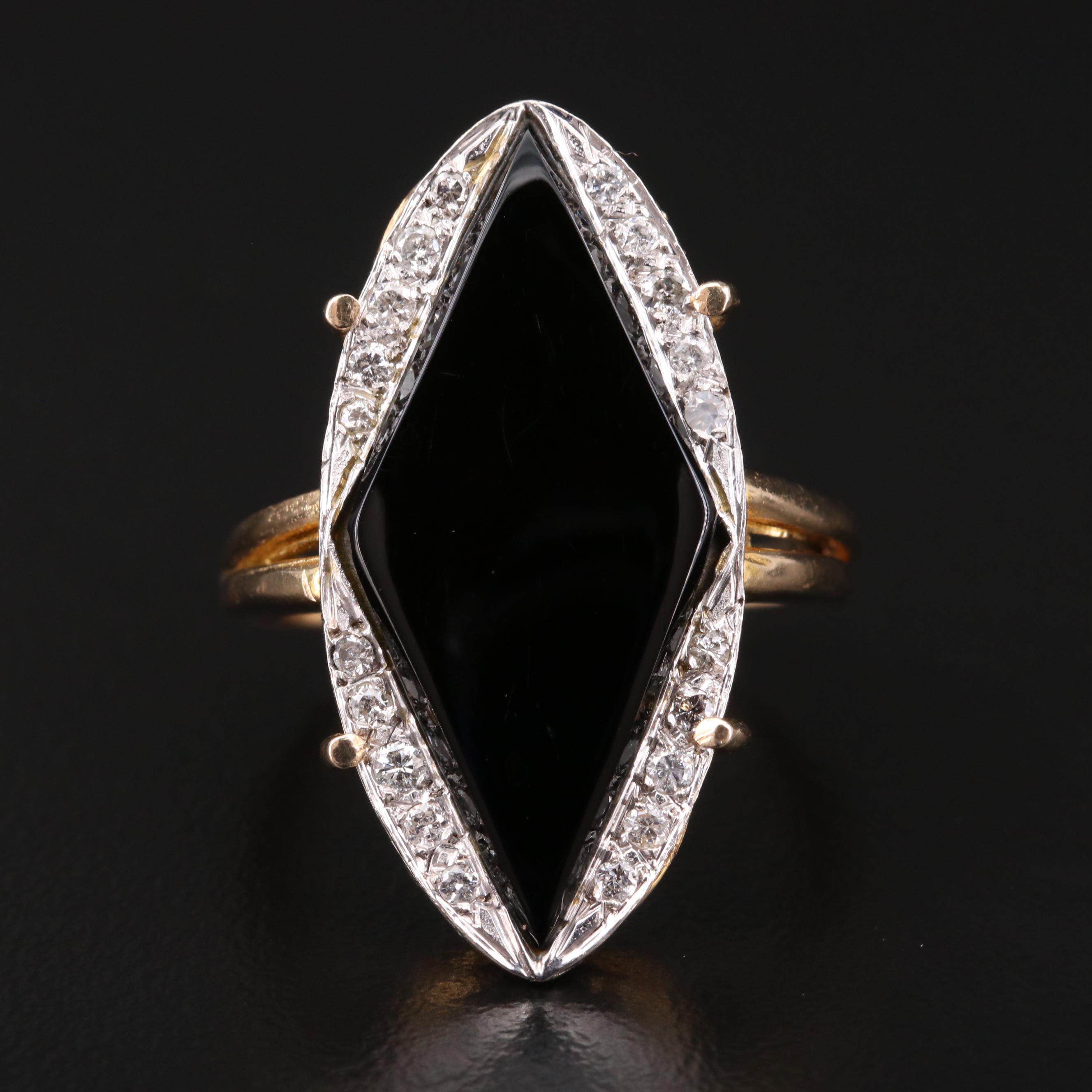 Vintage 14K Black Onyx and Diamond Ring
