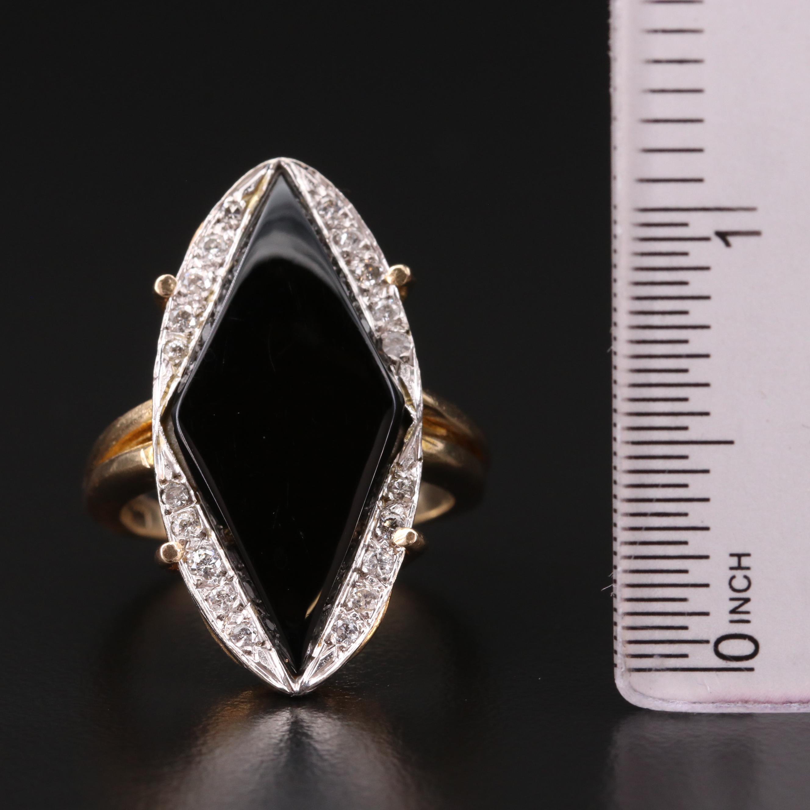 Vintage 14K Black Onyx and Diamond Ring