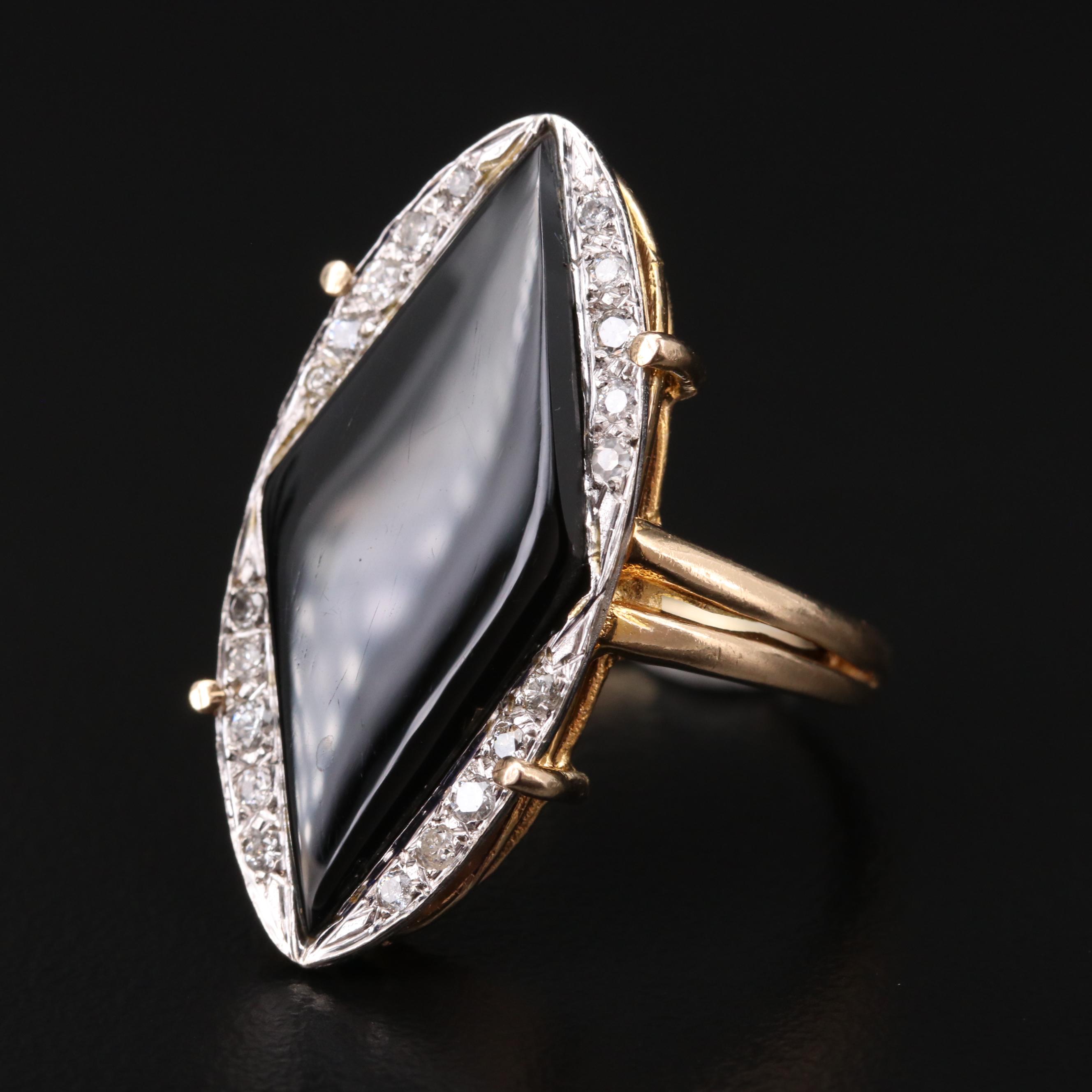 Vintage 14K Black Onyx and Diamond Ring