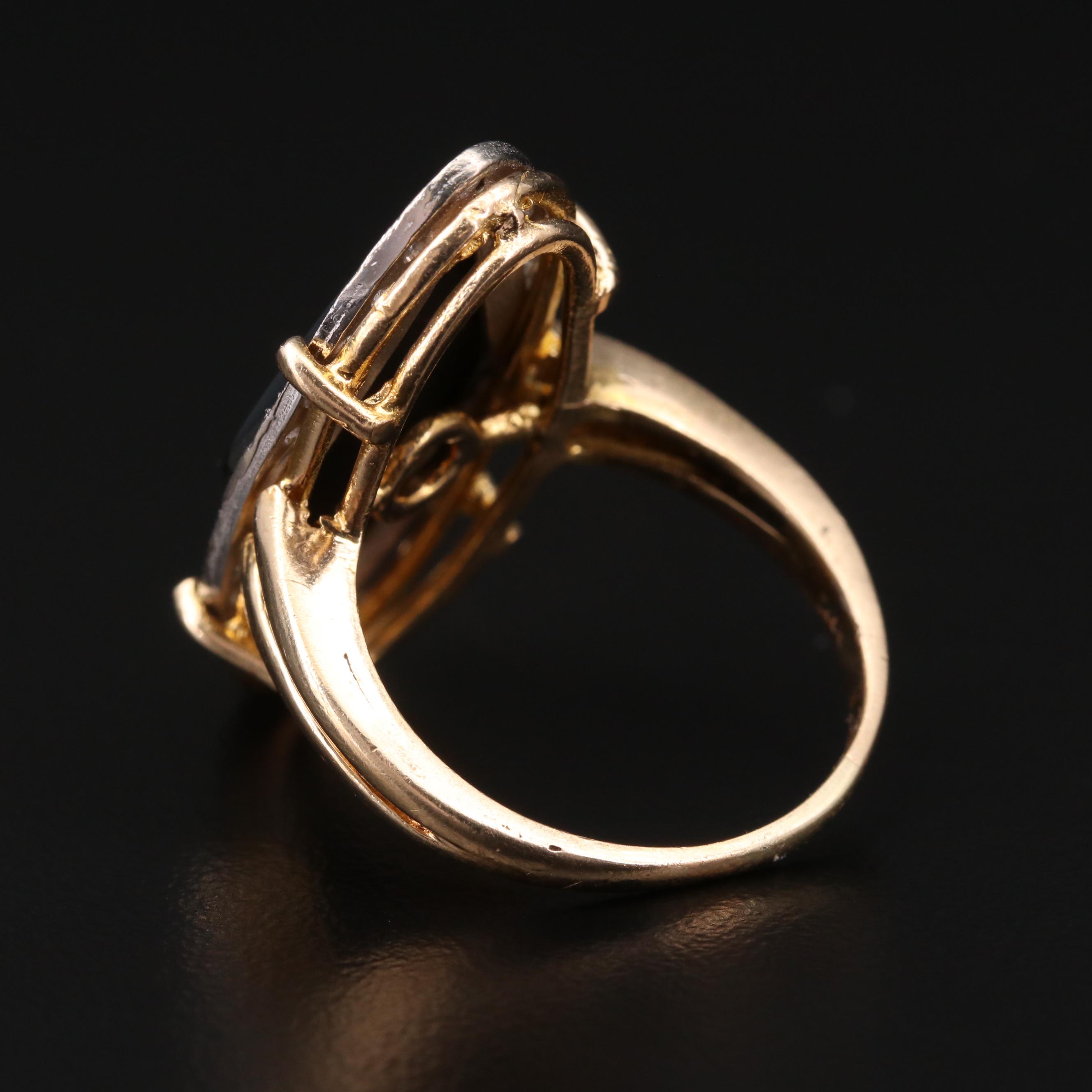 Vintage 14K Black Onyx and Diamond Ring