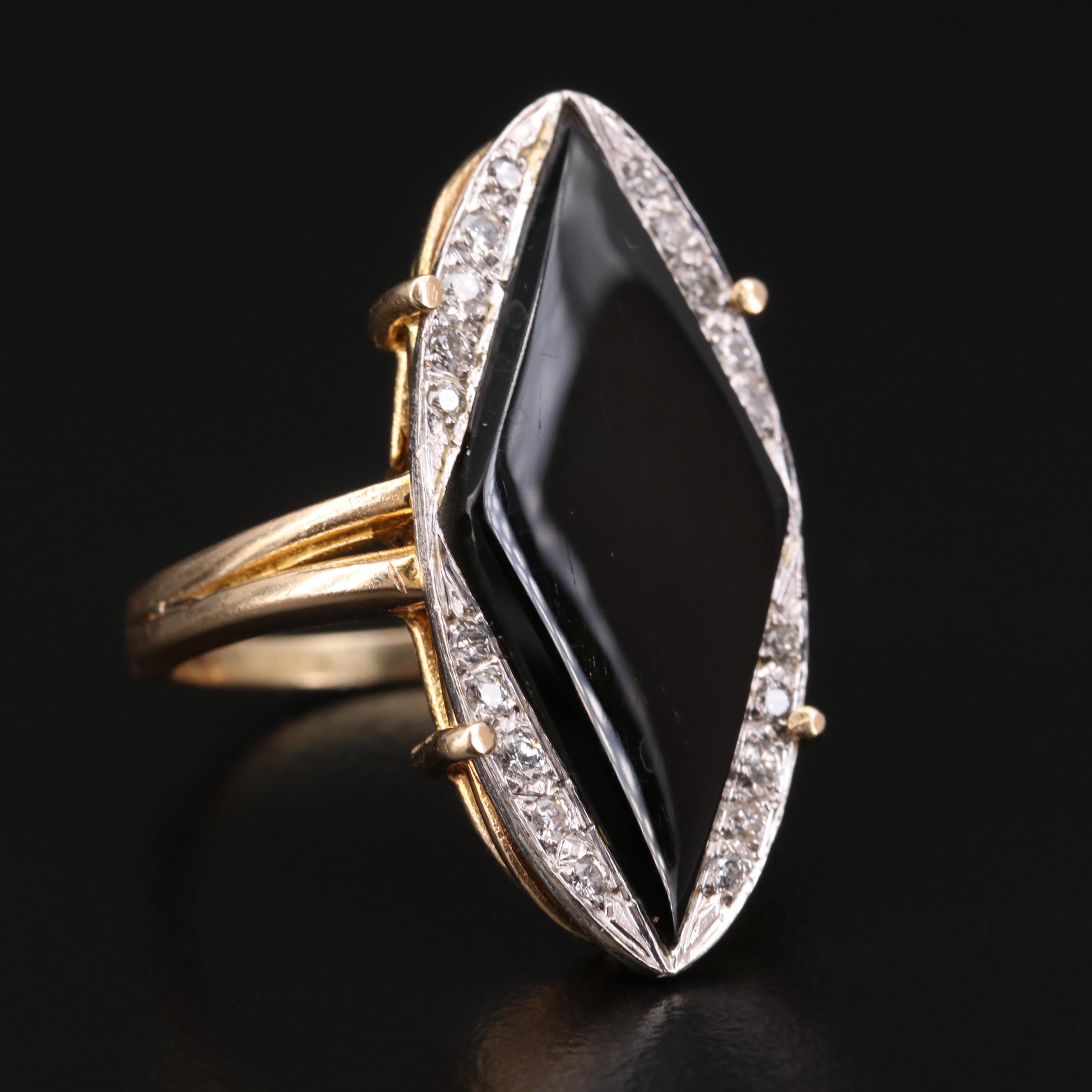 Vintage 14K Black Onyx and Diamond Ring