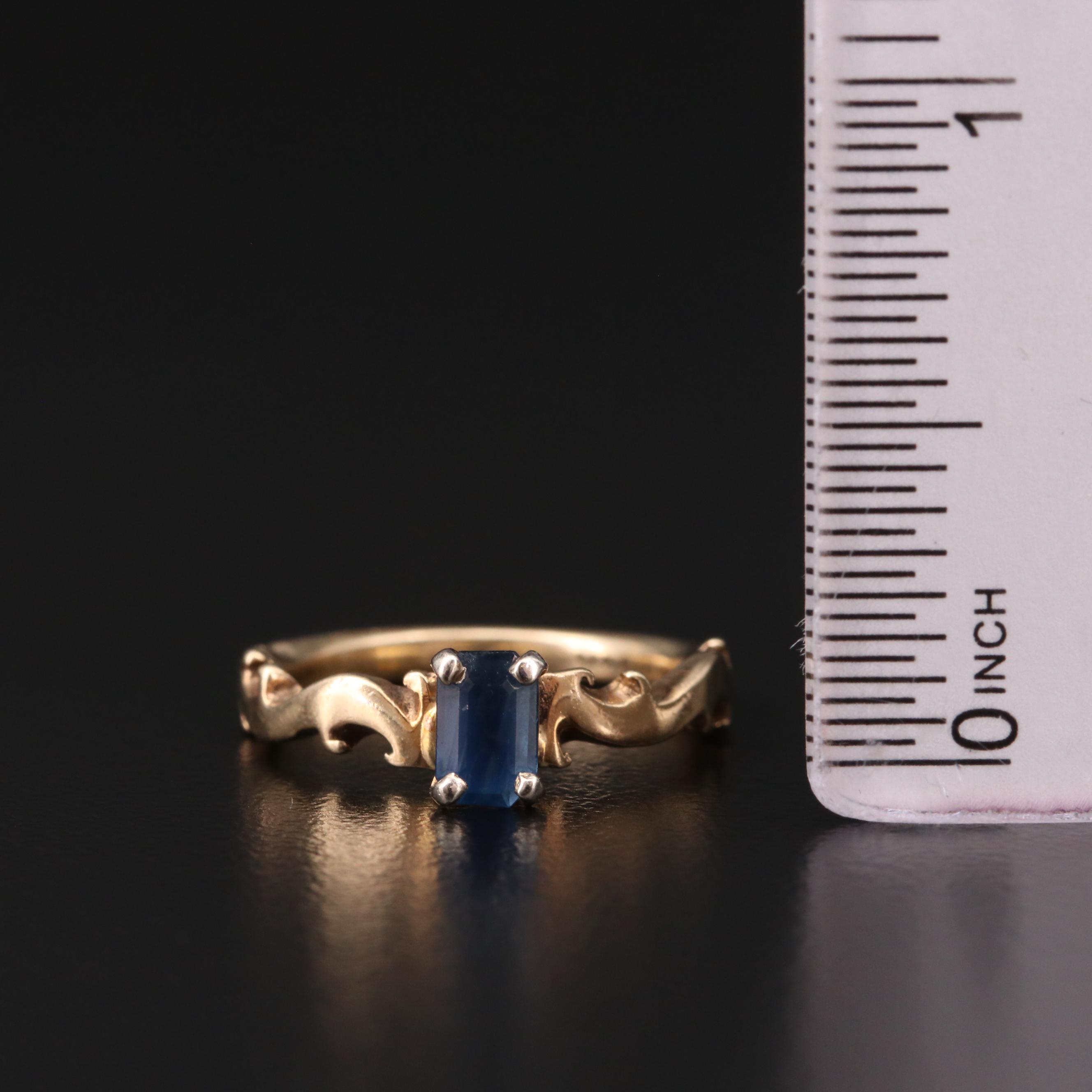 14K Gold Sapphire Scroll Ring