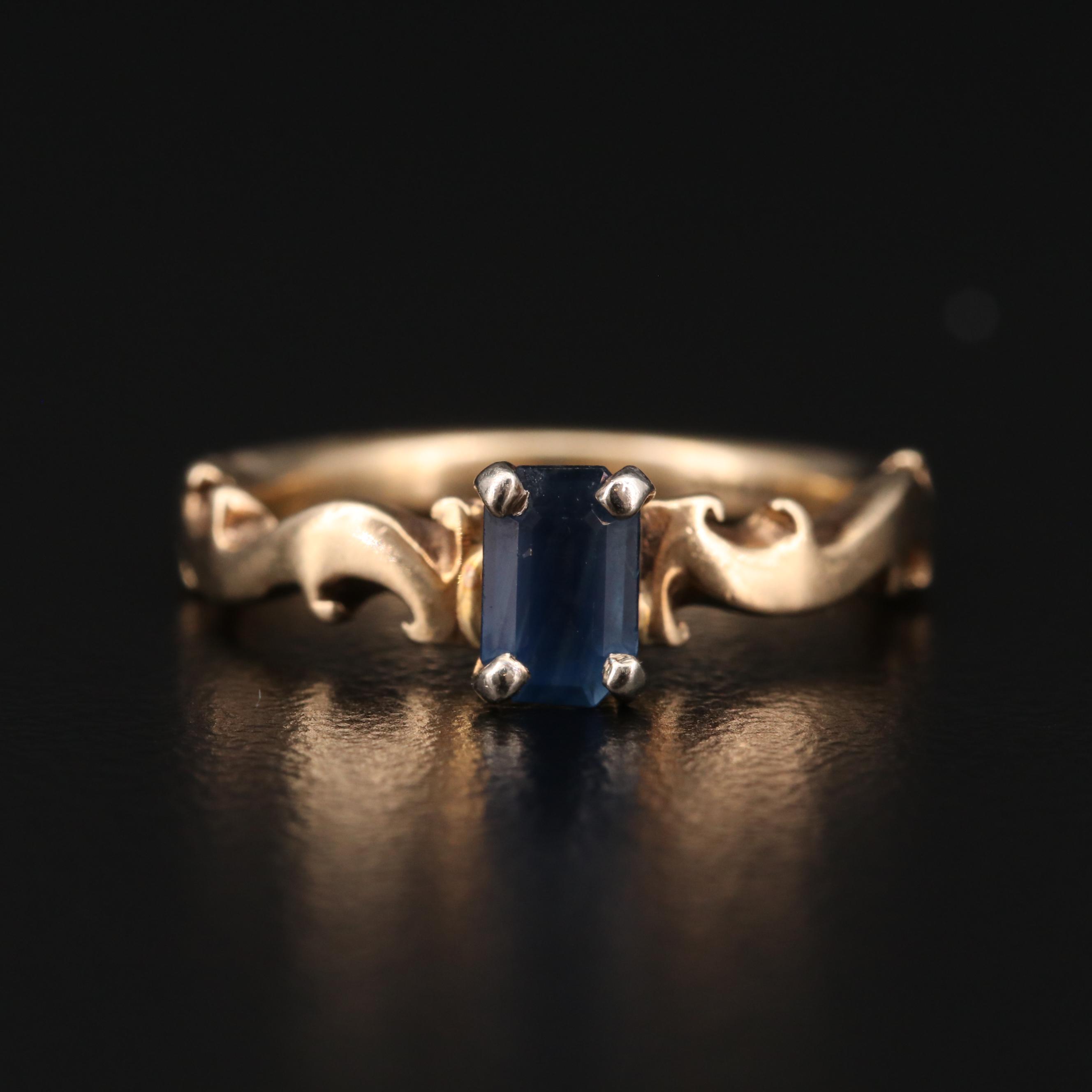 14K Gold Sapphire Scroll Ring