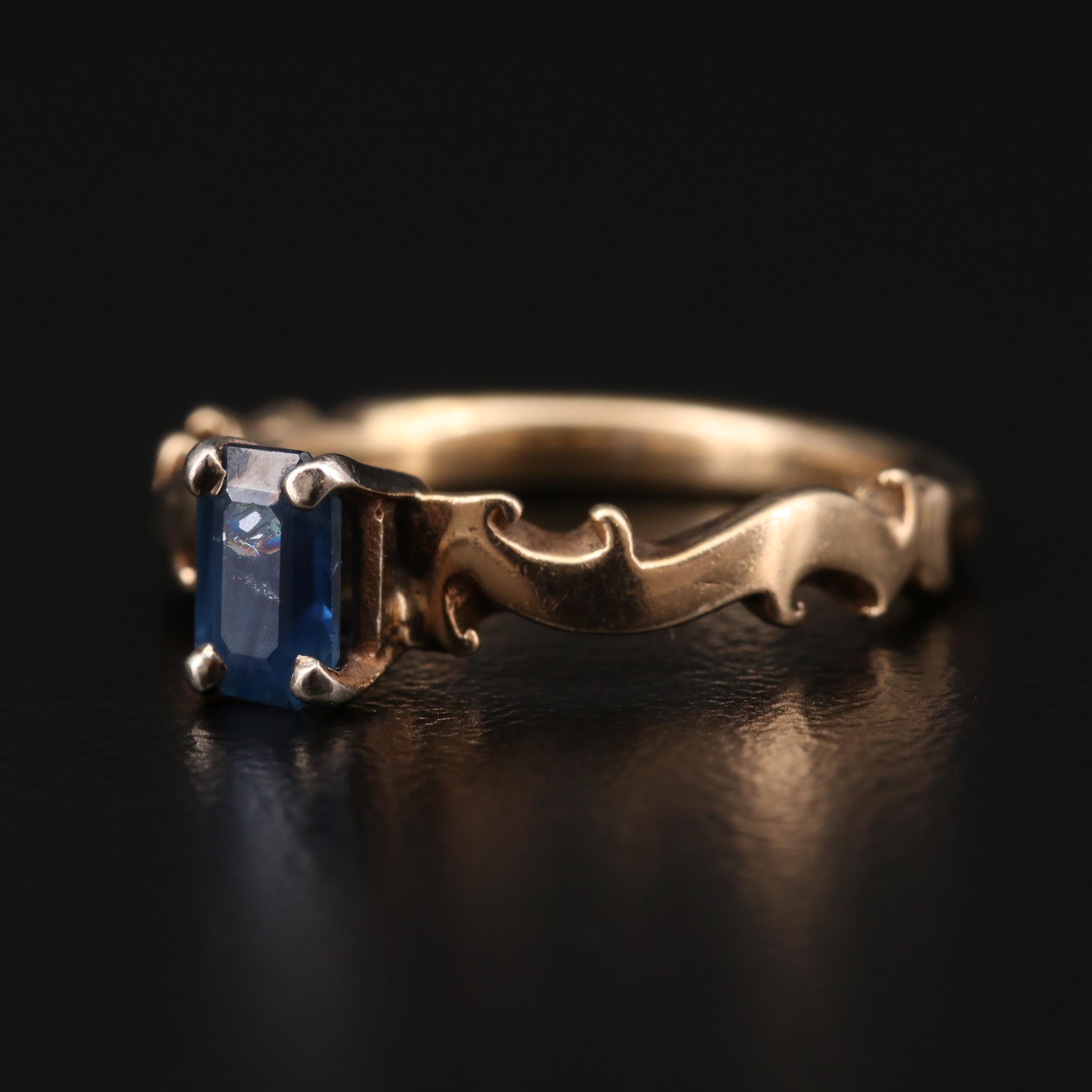 14K Gold Sapphire Scroll Ring