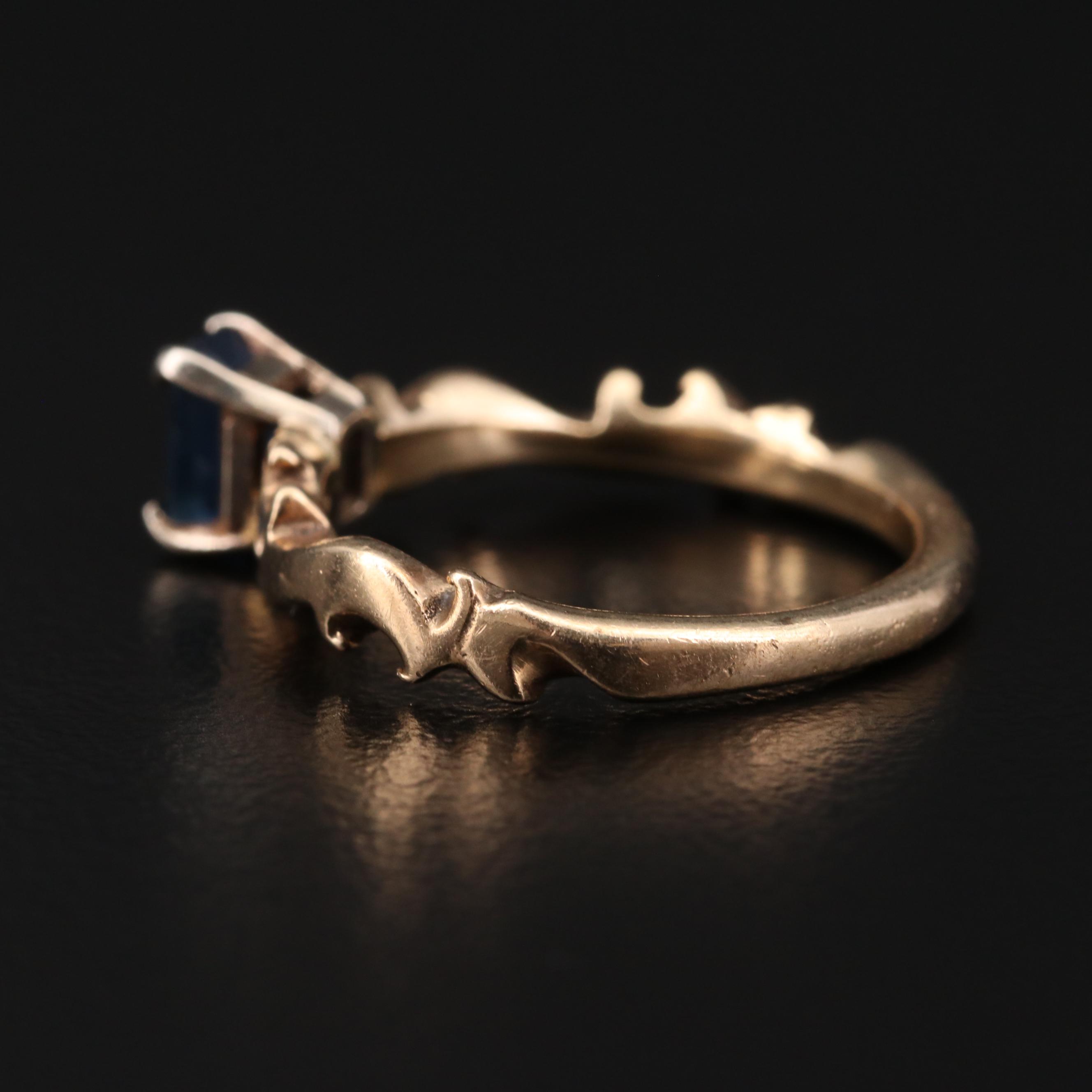 14K Gold Sapphire Scroll Ring