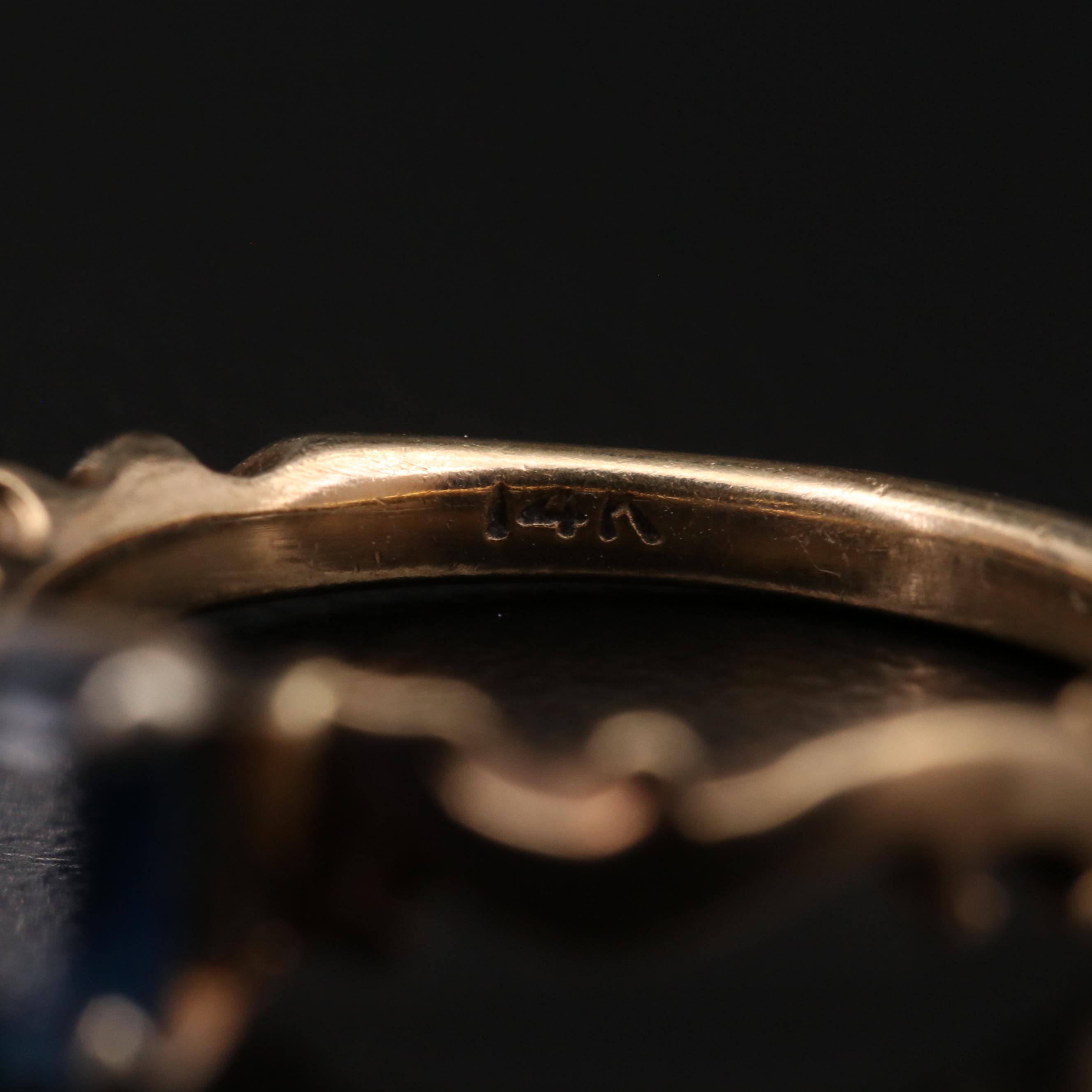 14K Gold Sapphire Scroll Ring