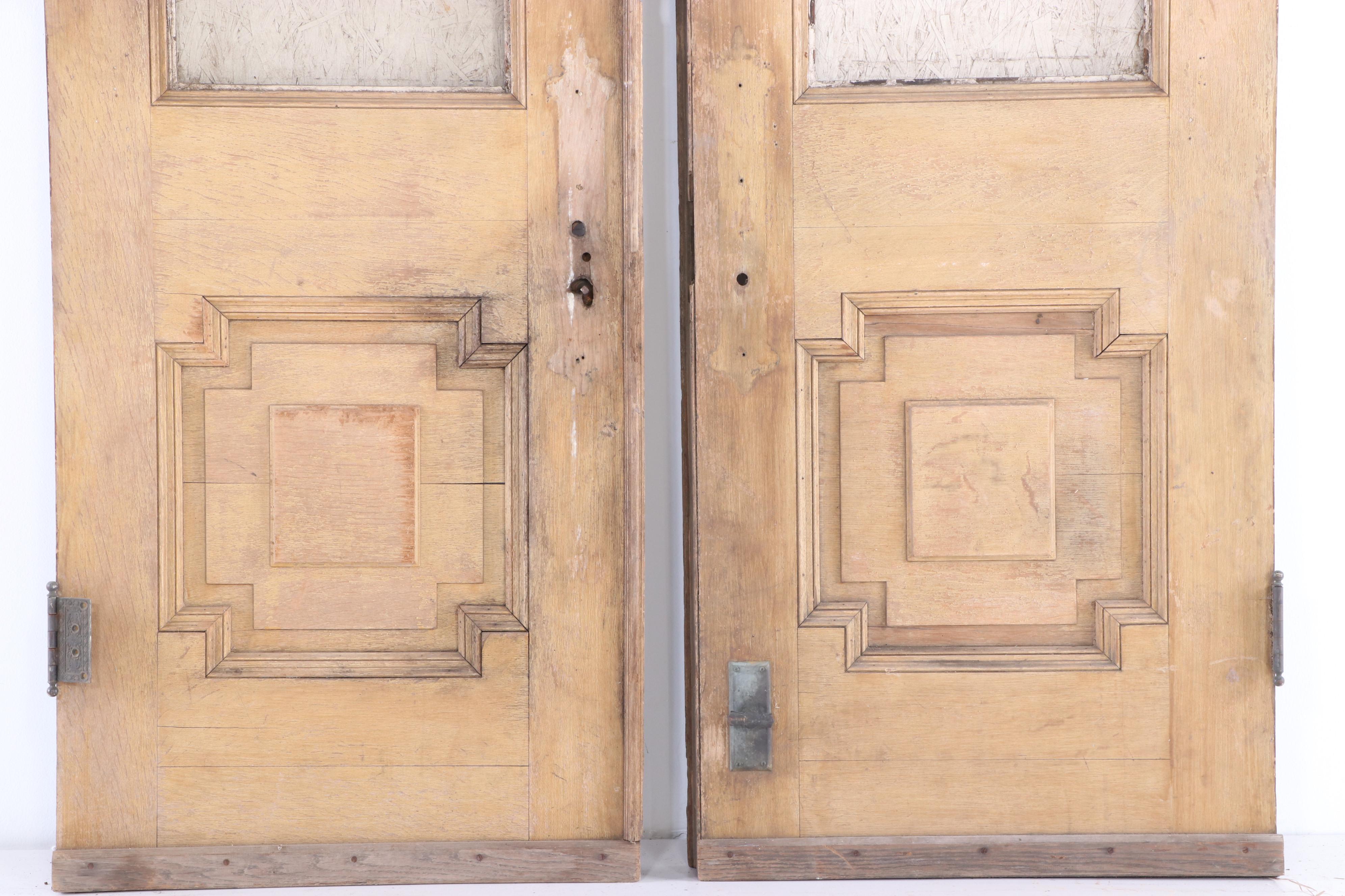 Oak Recessed-Panel Double Doors, Early 20th Century
