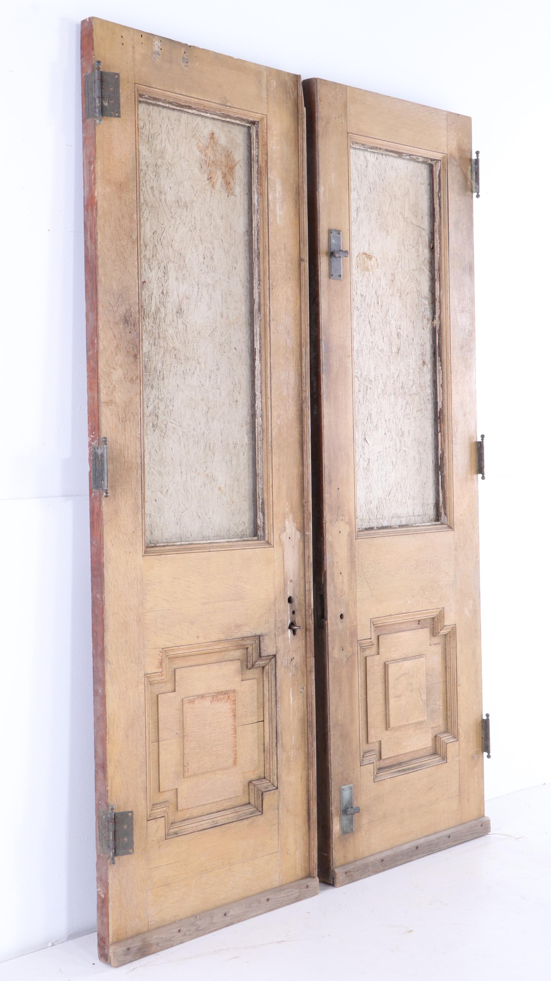 Oak Recessed-Panel Double Doors, Early 20th Century