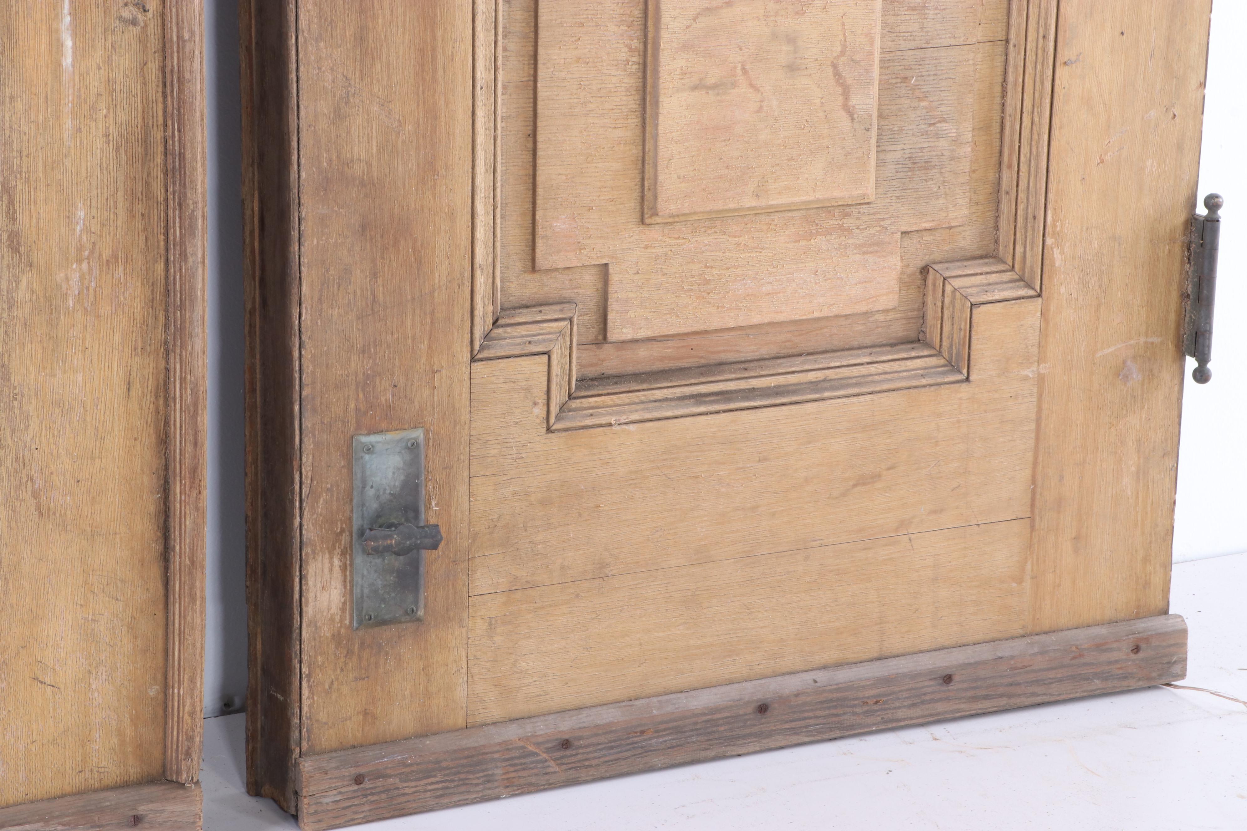 Oak Recessed-Panel Double Doors, Early 20th Century